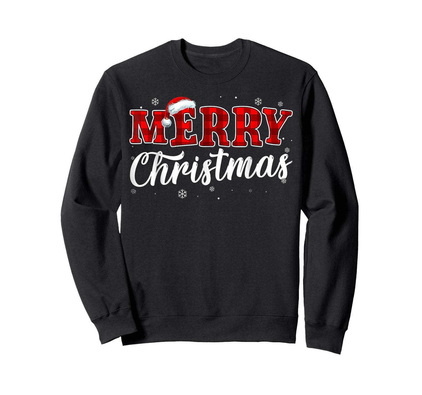Merry Christmas Buffalo Plaid Red Santa Hat Xmas Pajamas T-Shirt