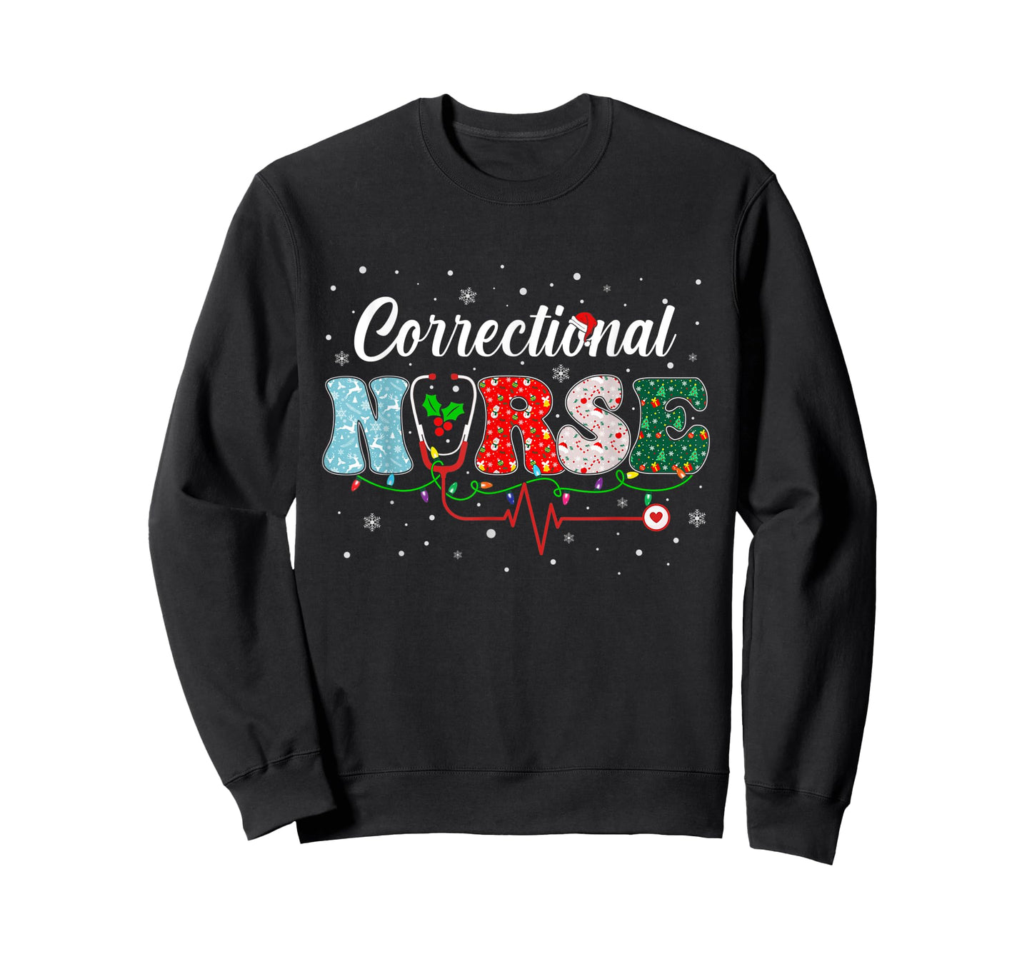 Correctional Nurse Xmas Santa Hat Nursing Christmas Pattern T-Shirt