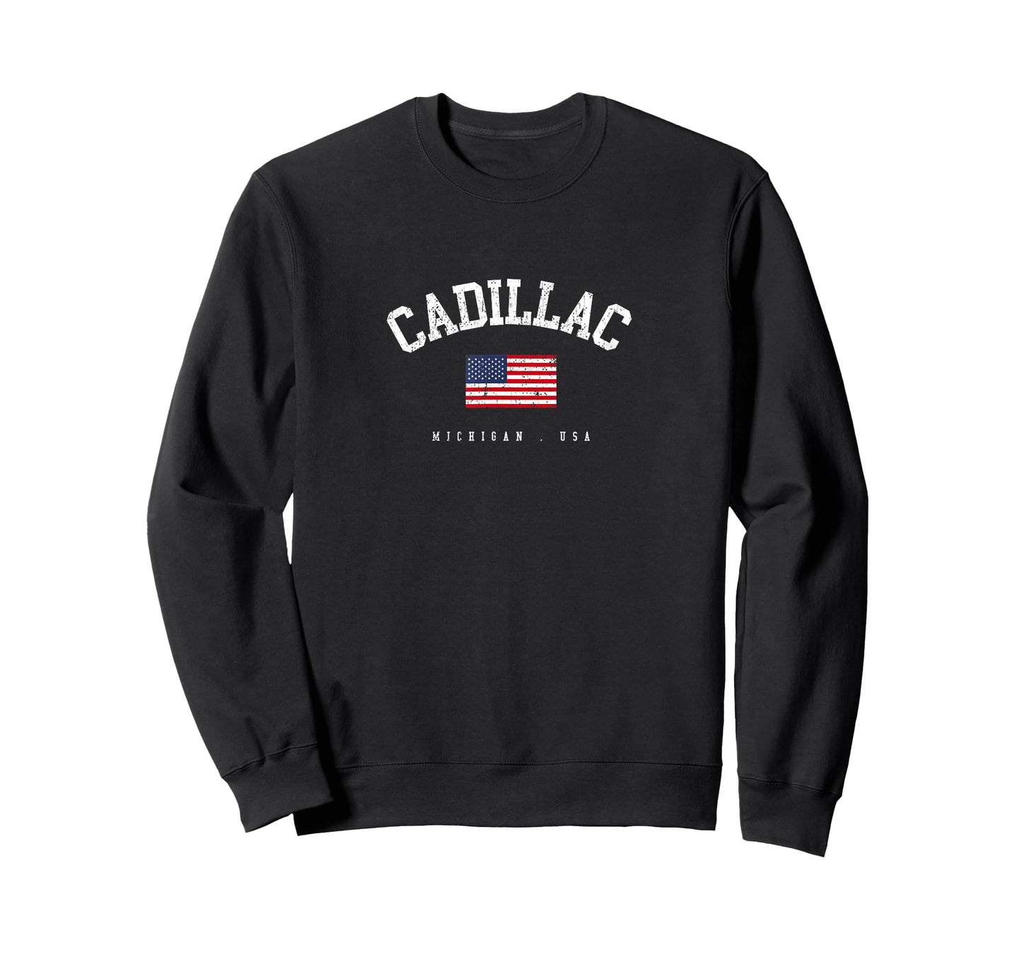 Cadillac MI Retro American Flag USA City Name T-Shirt