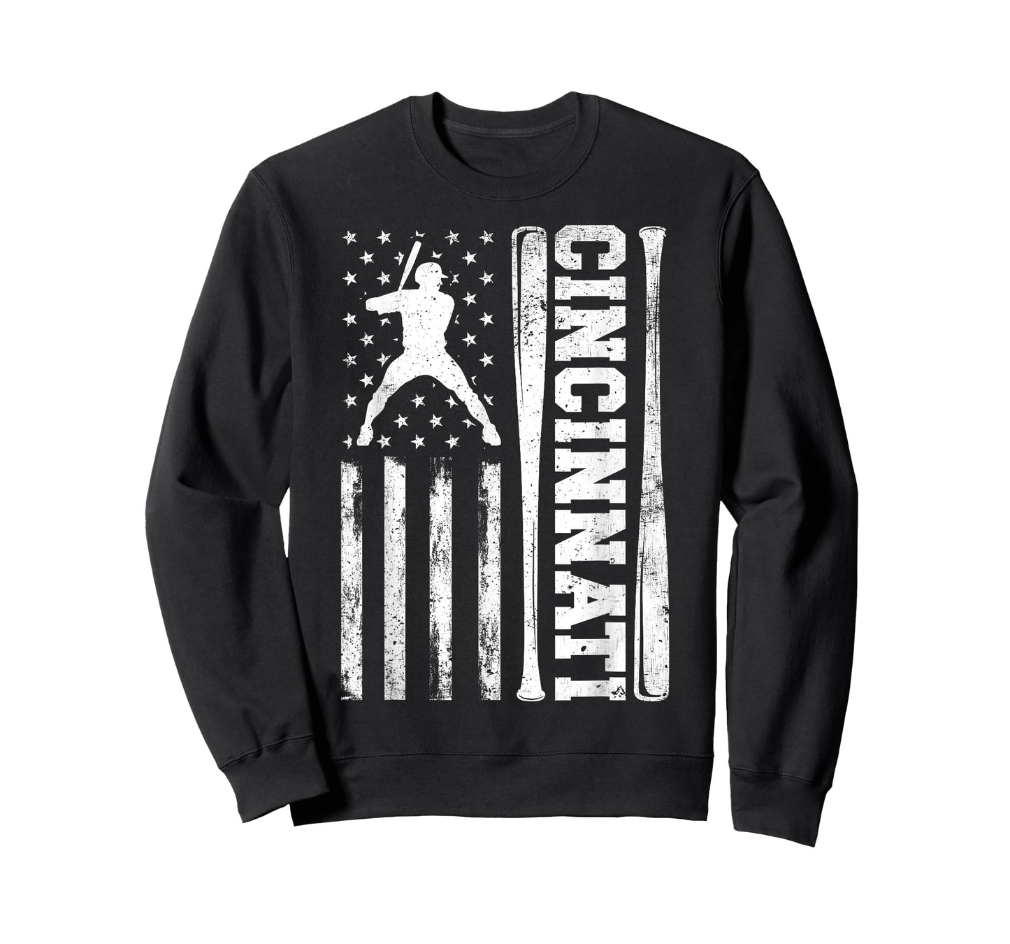 American US Flag Vintage Cincinnati Baseball Lover Men Boys T-Shirt