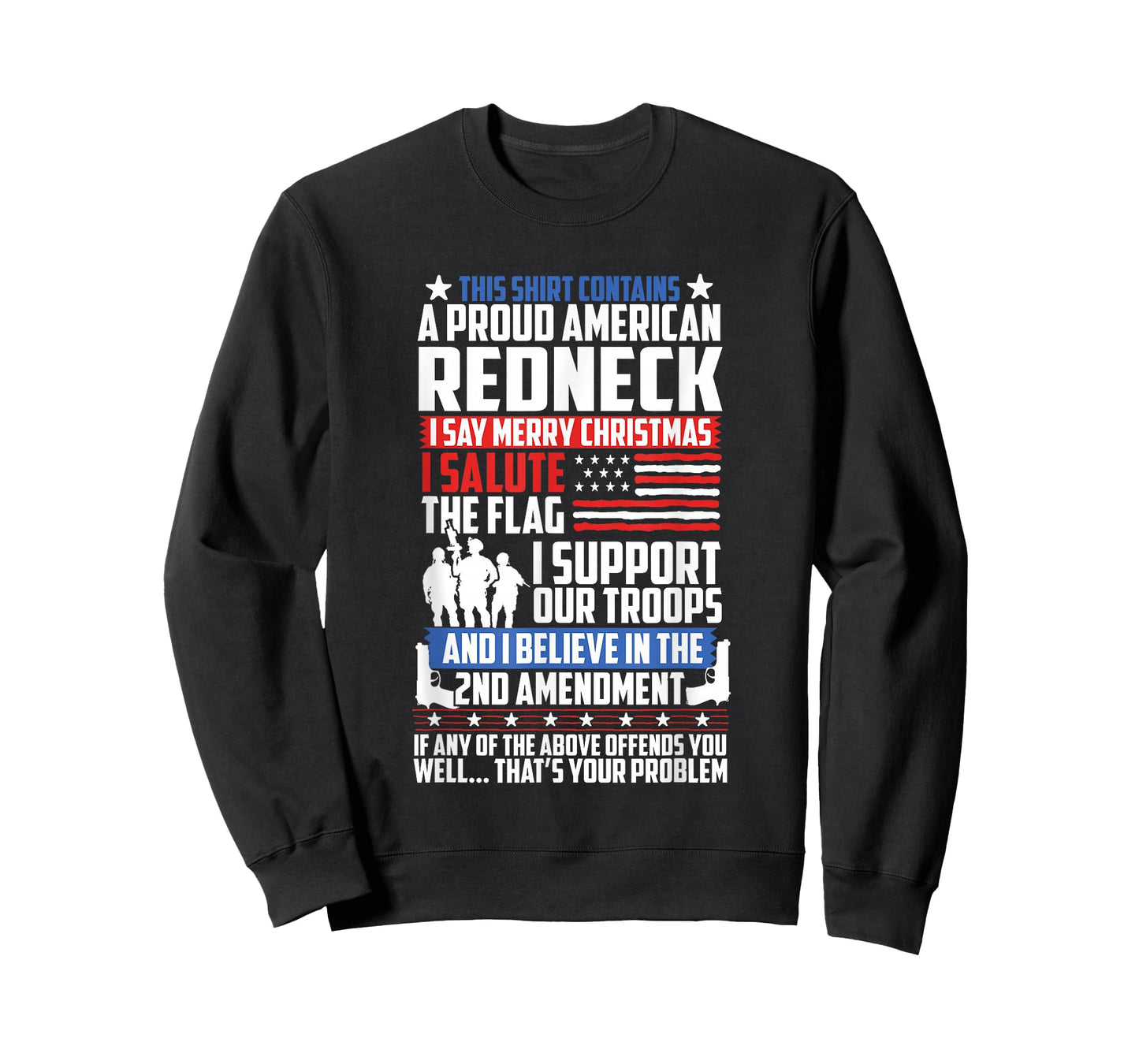 A Proud American Redneck Support Guns Troops Flag T Shirt T-Shirt