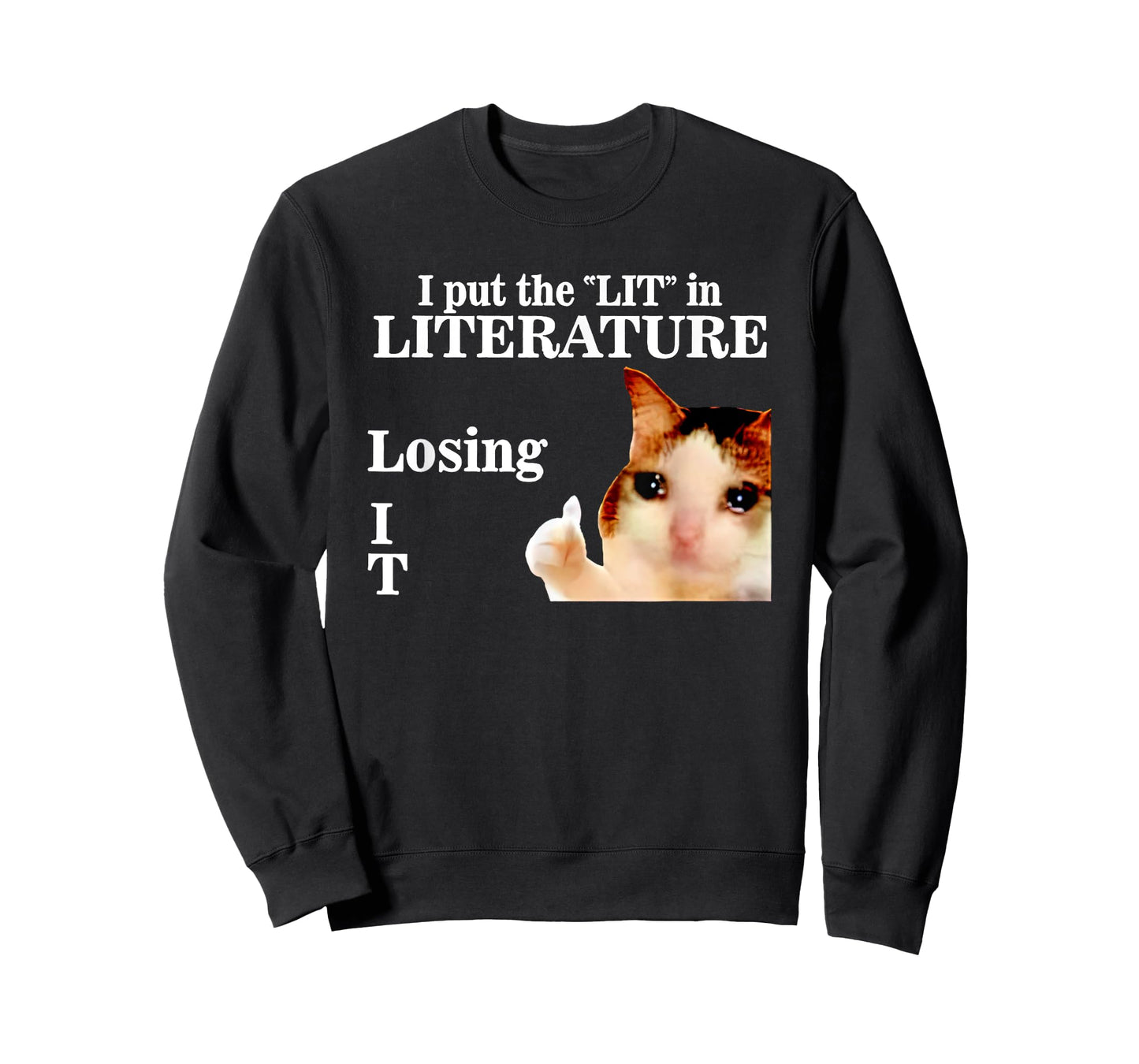 Cat I Put The Lit In Literature Losing It Tees Unisex-Adults Black Cotton 60% Polyester 40% Short Sleeve Crew Neck Classic Fit Modern Classic Applique Cat-Themed T-Shirt Small
