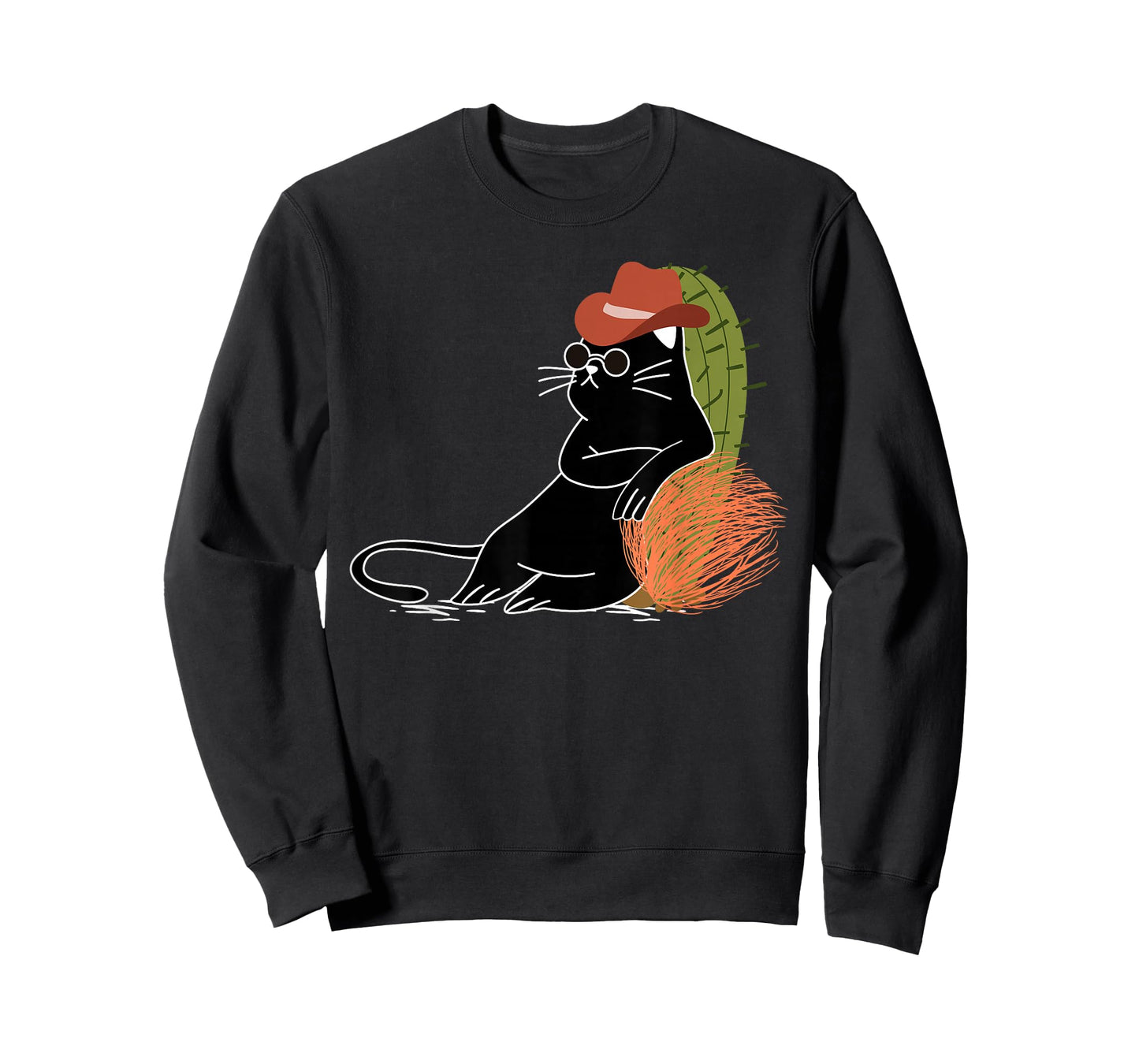 Relaxed Cowboy Cat Amidst Cactus and Wild West Tumbleweeds T-Shirt