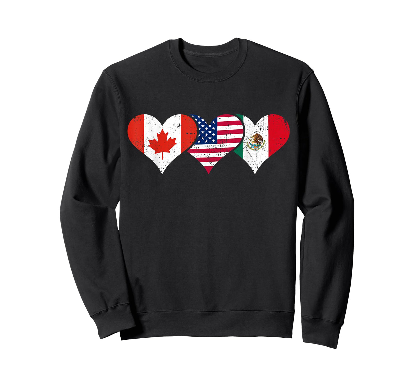 Canada, Mexico & USA Flags Canadian Mexican American Hearts T-Shirt