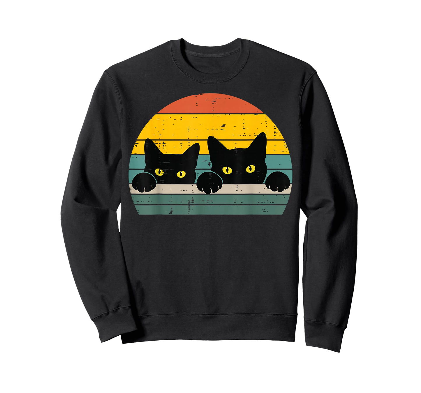 Black Cats Peeking Sunset Retro Kitten Kitty Men Women Kids T-Shirt