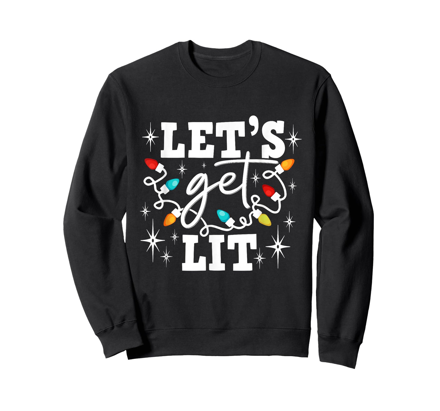 Let's Get Lit Drinking Santa Hat Christmas Lights Funny T-Shirt