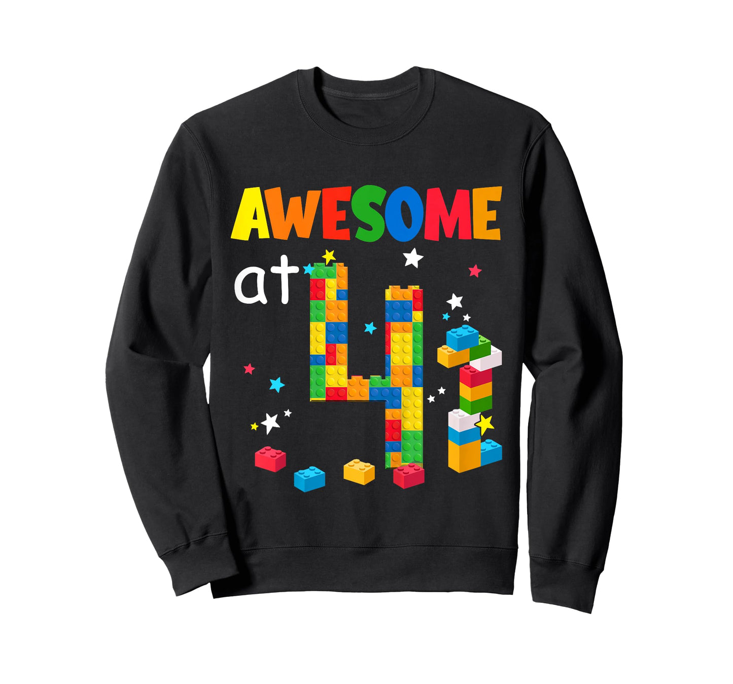 Kids Building Blocks Bricks Awesome at 4 Years Old Birthday Boy T-Shirt