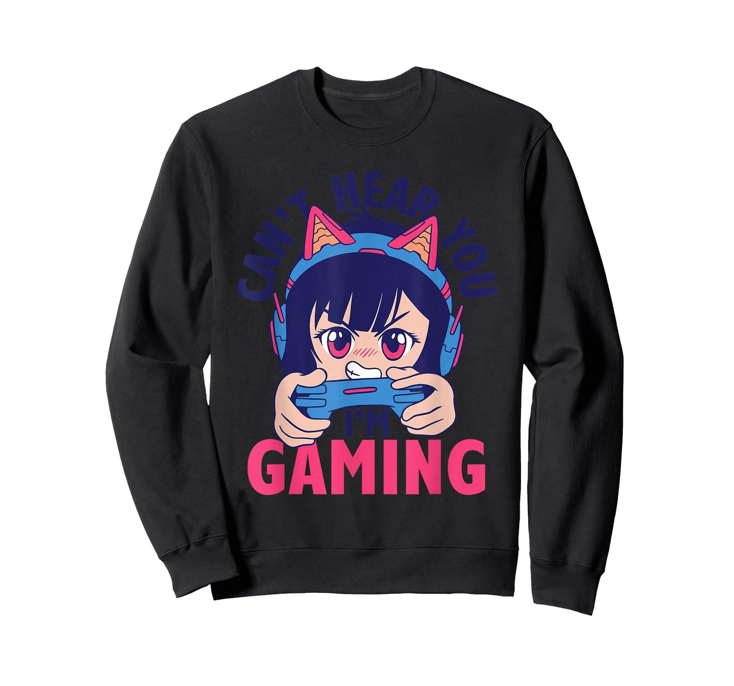 Can't Hear You I'm Gaming Funny Gamer Anime Cartoon Graphic T-Shirt