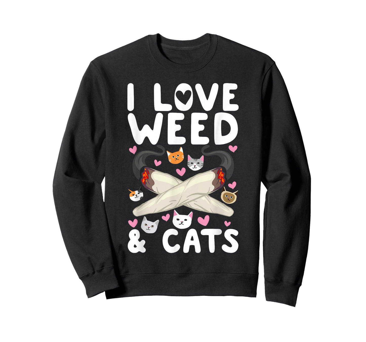I Love Weed & Cats Cannabis Marijuana Pot Smoker Reefer Gift T-Shirt