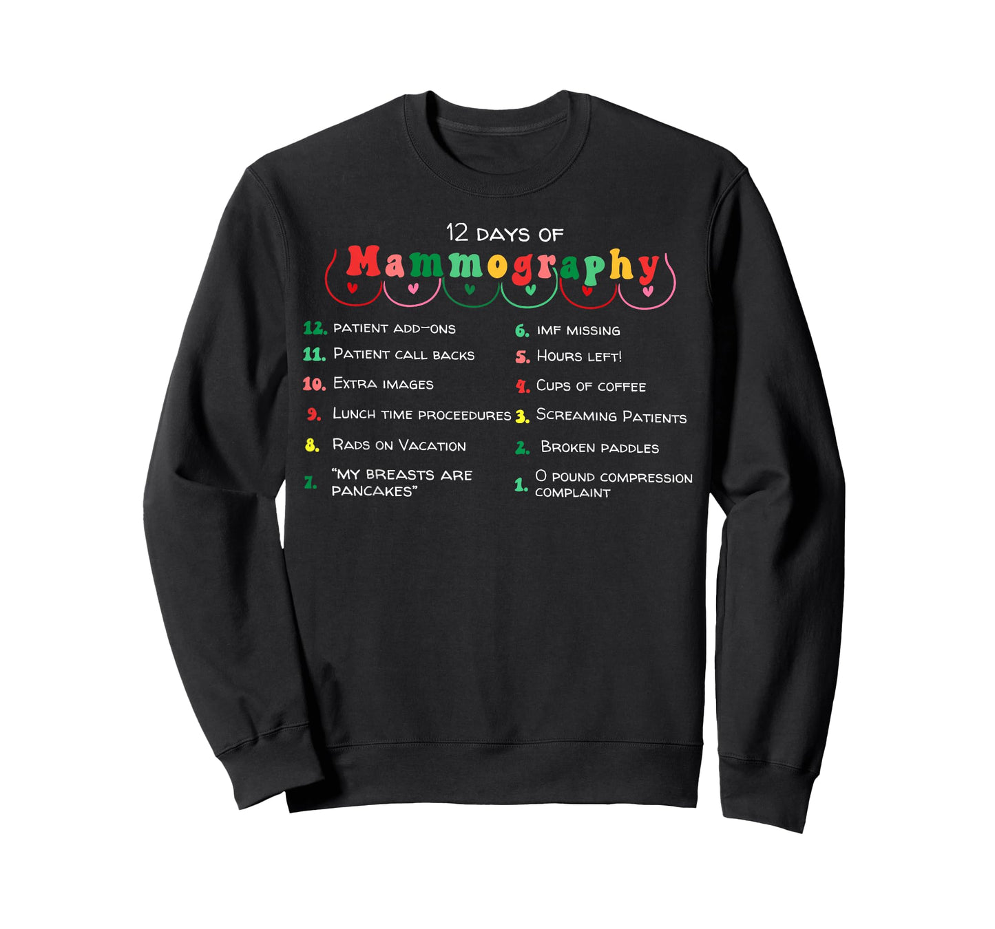 12 Days Of Mammography Mammo Technologist Christmas Pajamas T-Shirt