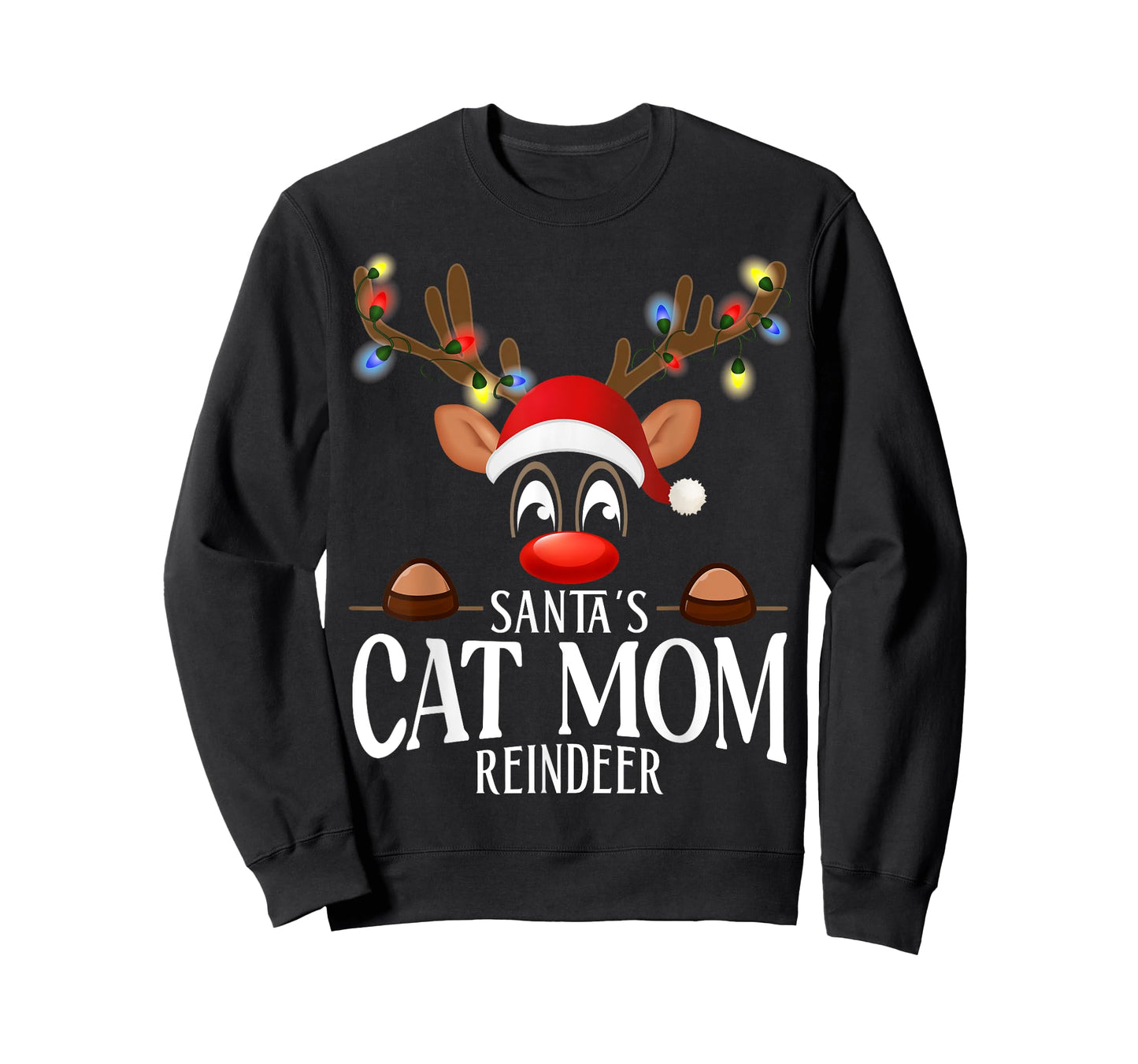 Santa's Cat mom Reindeer Funny XMas Matching PJS T-Shirt