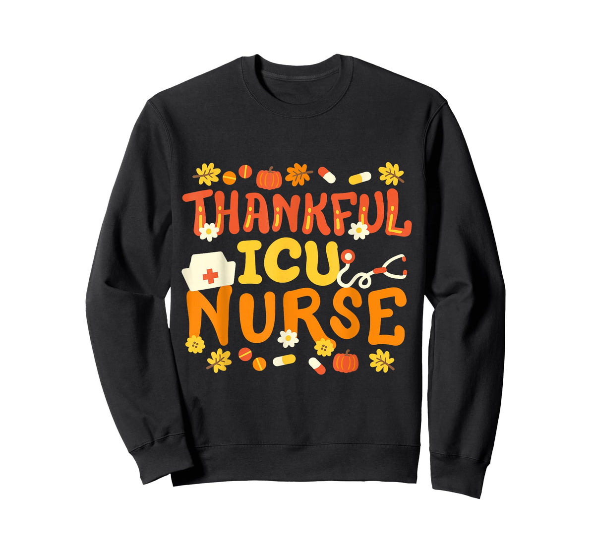 Thankful ICU Nurse Retro Groovy Thanksgiving RN Men Women T-Shirt