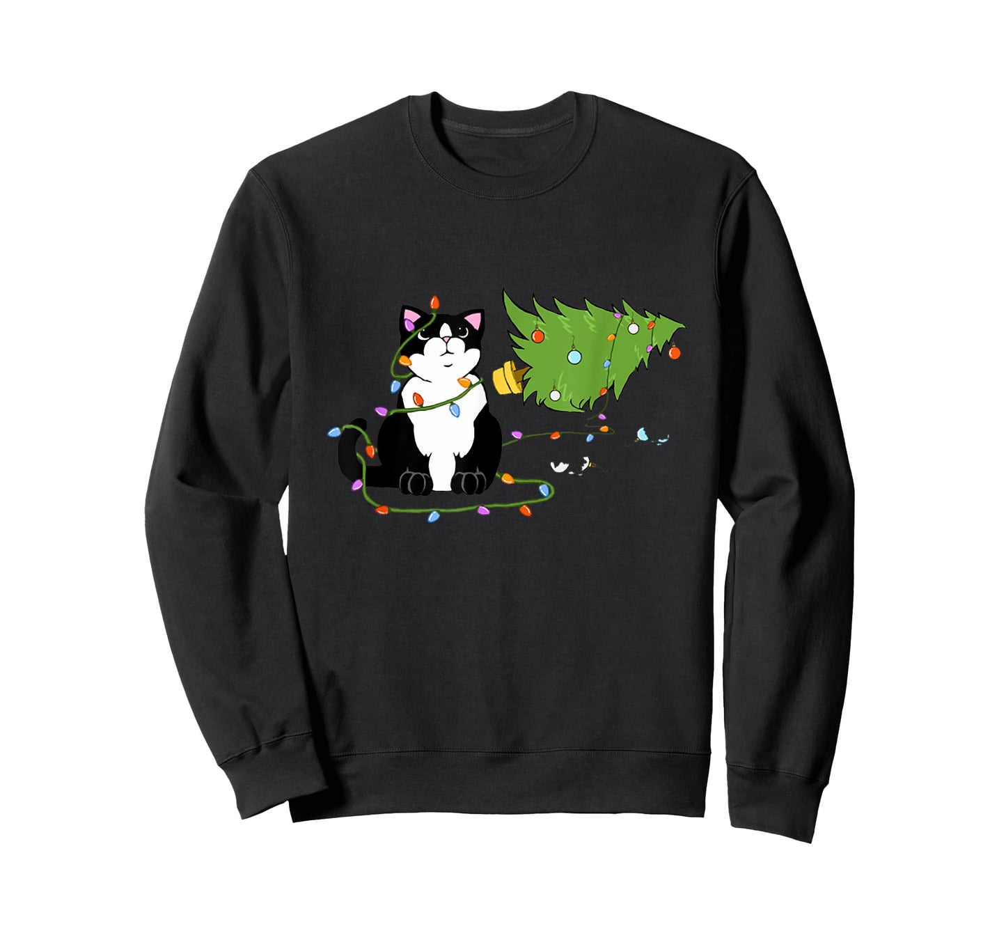 Christmas Tree Knocked Over By Tuxedo Cat Meowy Christmas T-Shirt for Men Women Kids