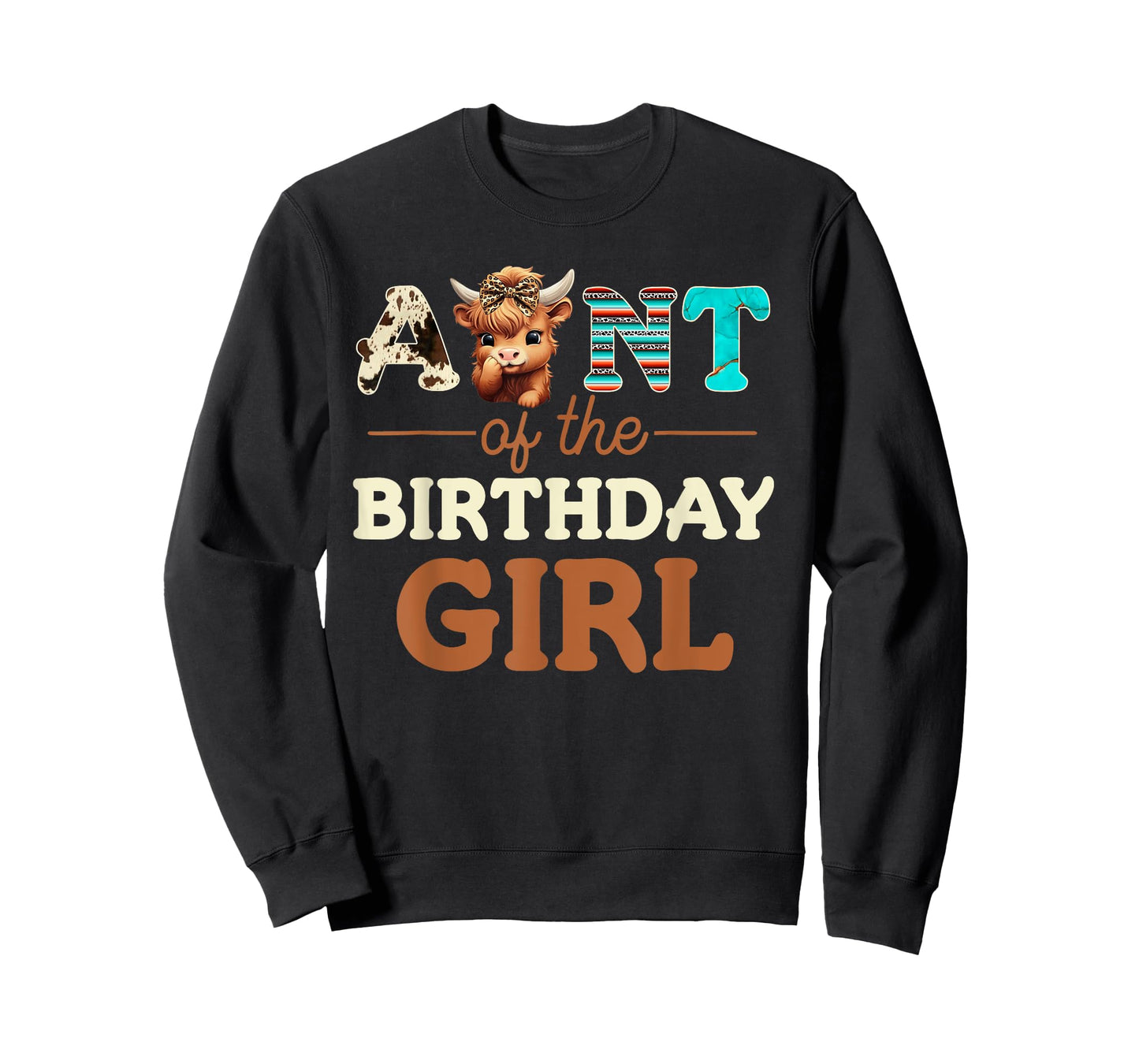 Aunt of The Birthday Girl Highland Cow Print First Bday T-Shirt