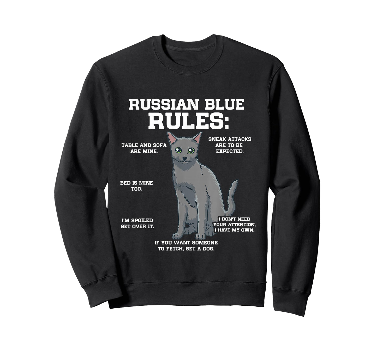 Funny Cat Owner Russian Blue Cat Rules T-Shirt for Men Women Girls Kids