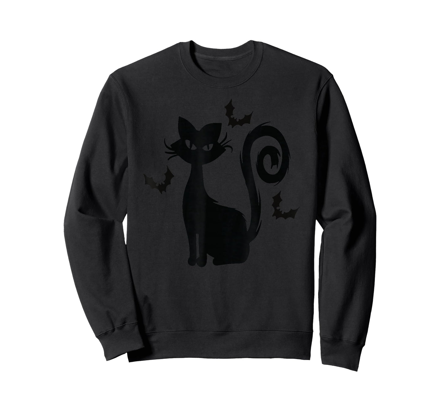 Black Cute Cat With Bats Funny Spooky T-Shirt