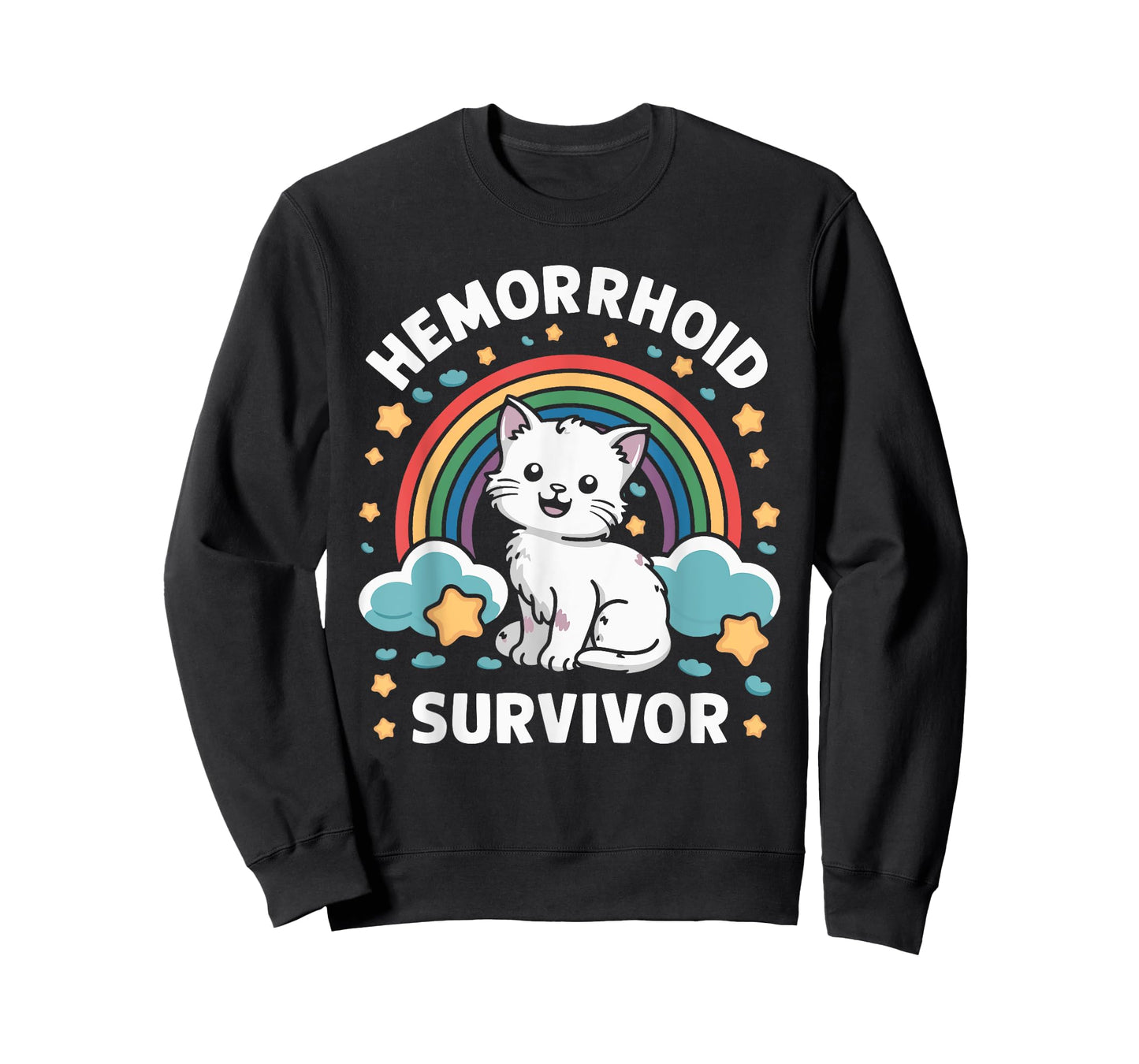 Oddly Specific Meme Embarrassing Adult Humor Hemorrhoid Survivor Cat T-Shirt, Small, Black