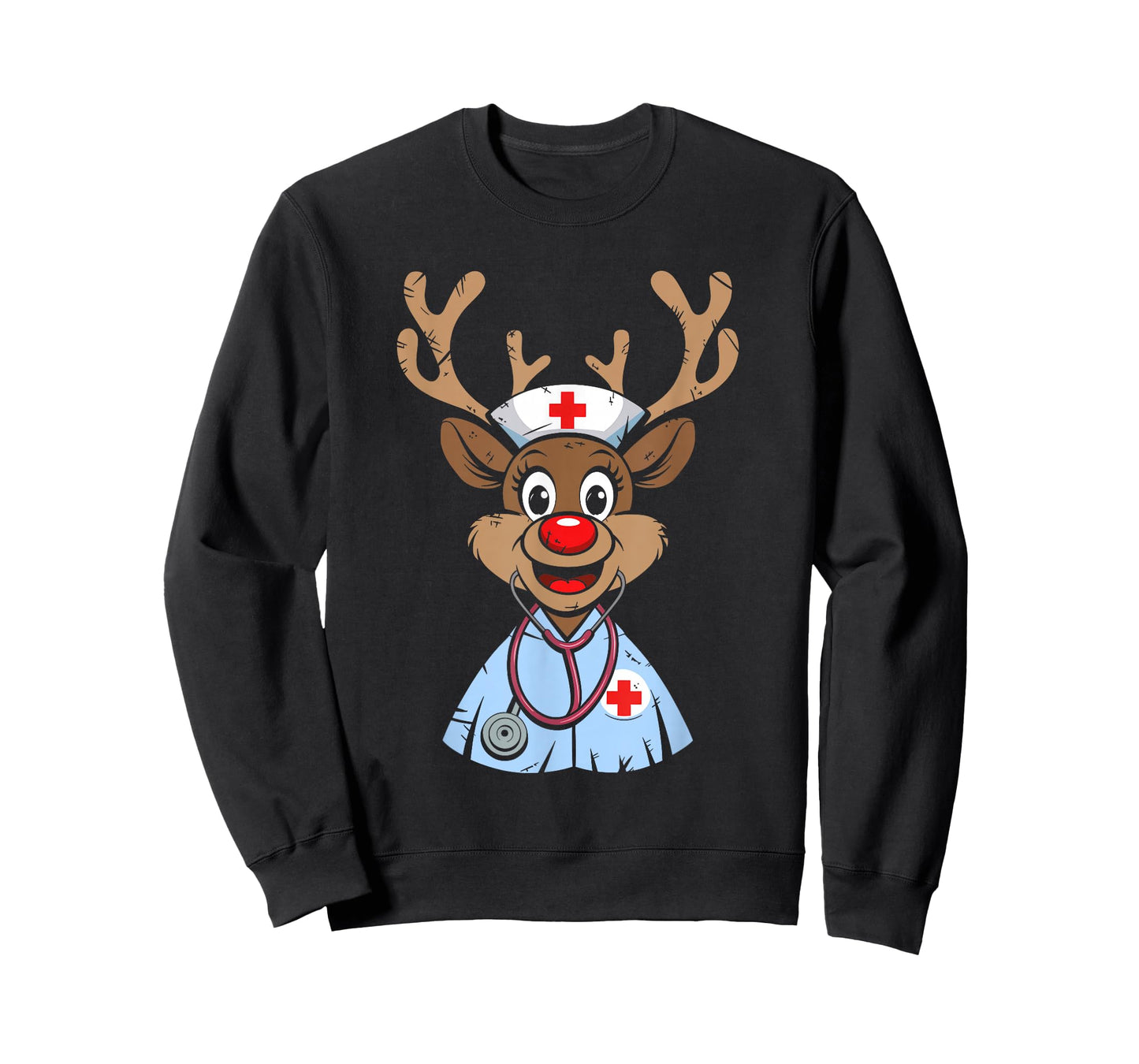 Christmas Nurse Reindeer Funny Scrubs Rubber Gloves Nurses T-Shirt