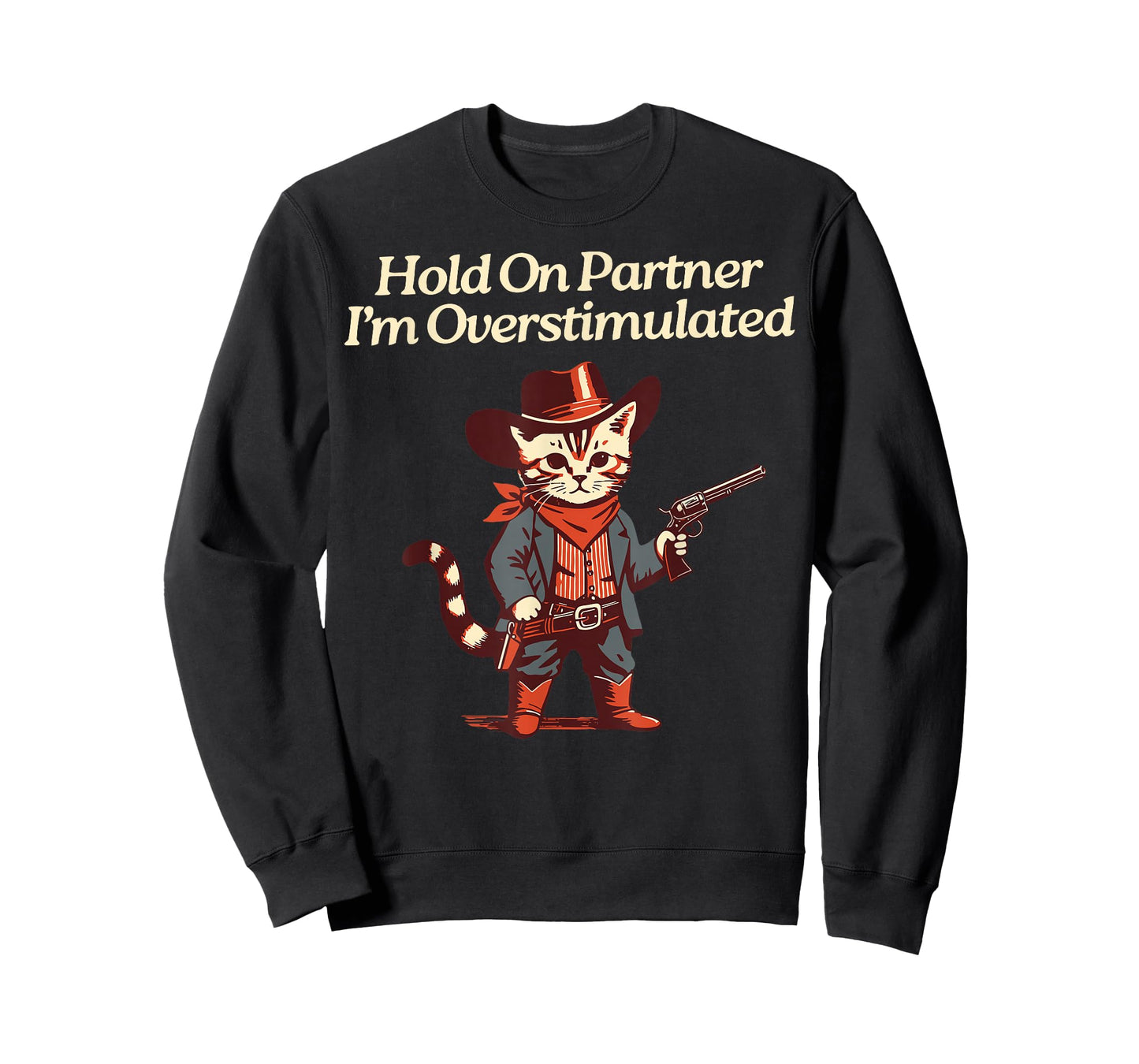 Hold On Partner I'm Overstimulated Western Cat Cowboy T-Shirt