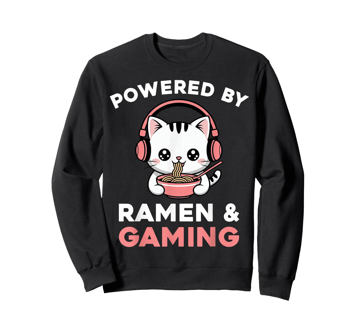 Gaming Cat Powered by Gaming & Ramen Funny Gamer Cat T-Shirt