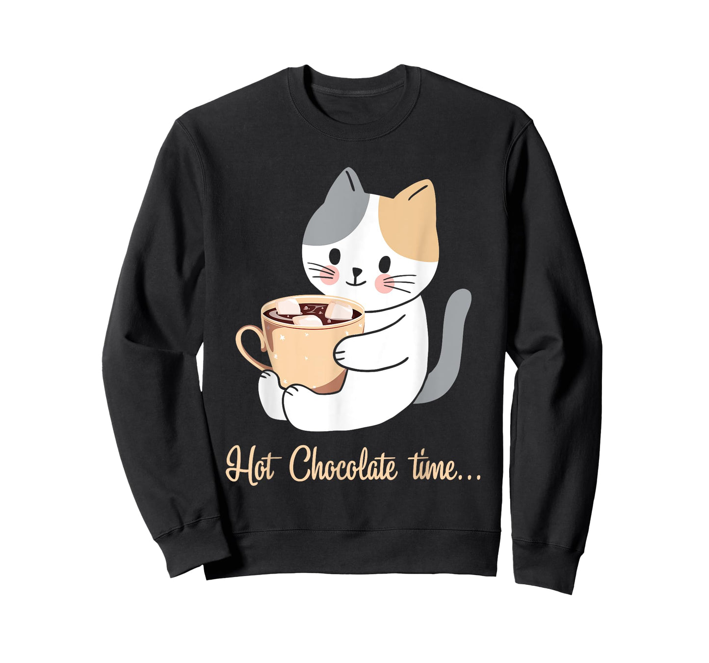Hot Chocolate Time Cocoa Cute Cat T-Shirt for Men Women Girls Kids
