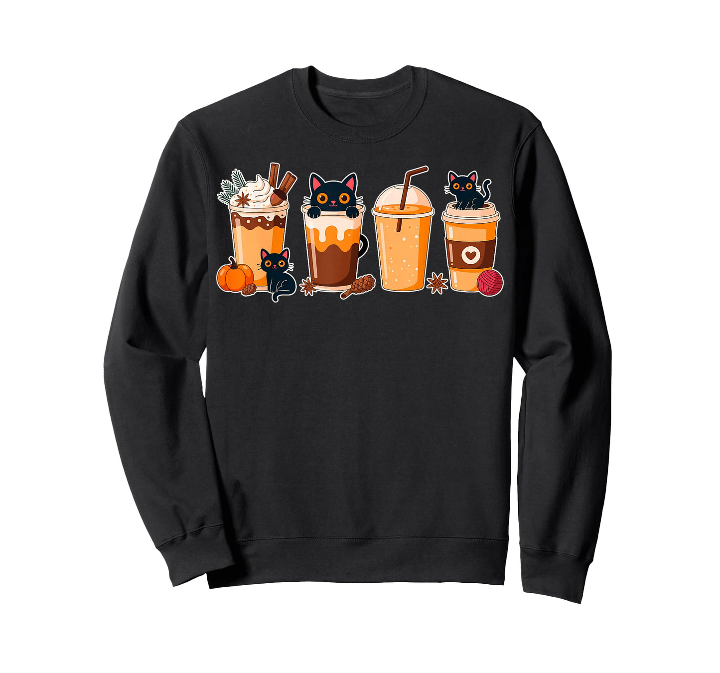 Women Black Cat Halloween Coffee Pumpkin Latte Spice Coffee T-Shirt