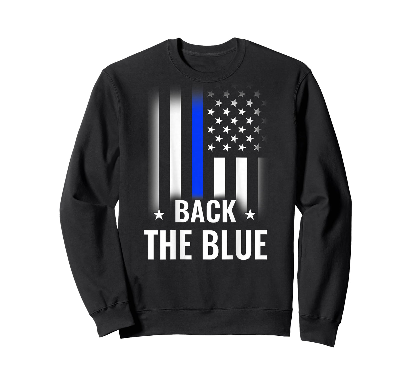 Police Flag Design - Printed On Back - Back The Blue T-Shirt