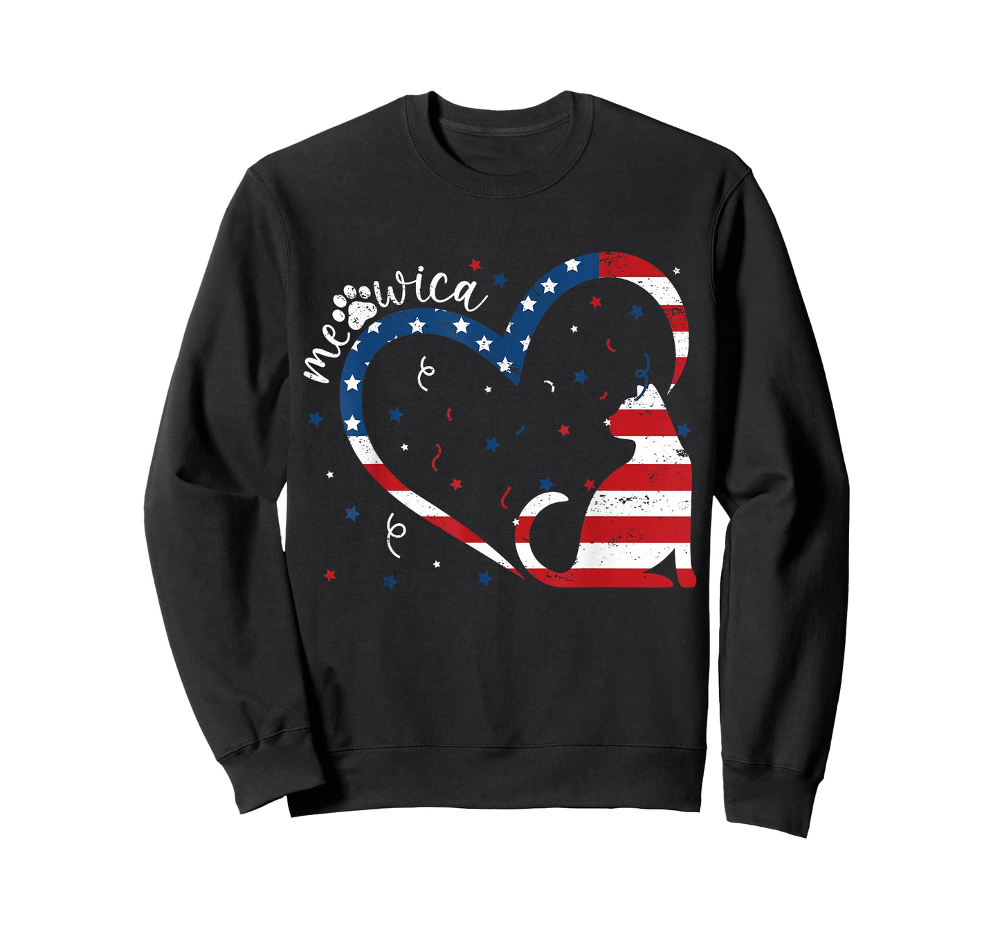 Cat 4th Of July USA American Flag Patriotic Heart Cat Paw T-Shirt