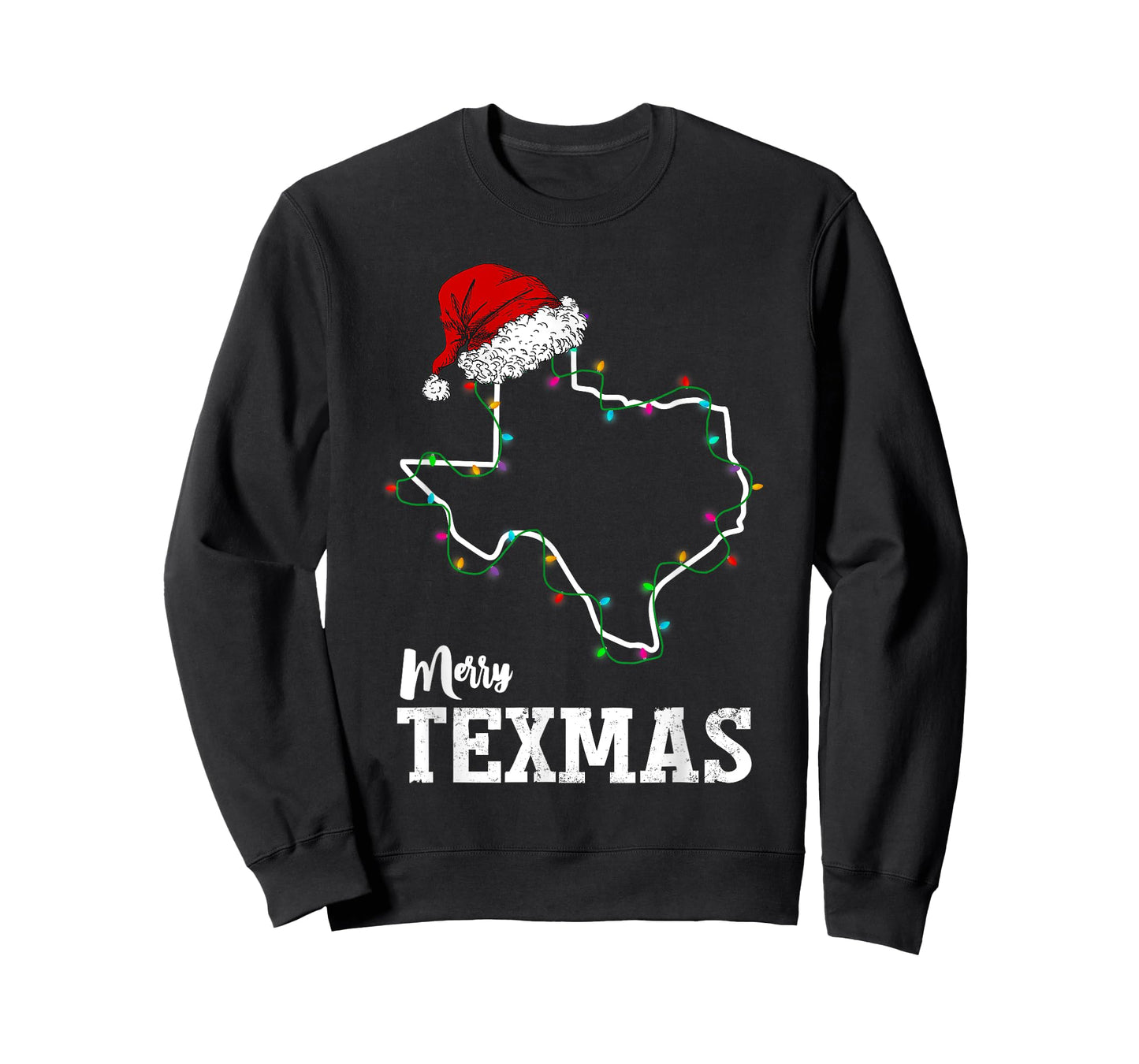 Merry Texmas Texas State Christmas Light Outline Santa Hat T-Shirt