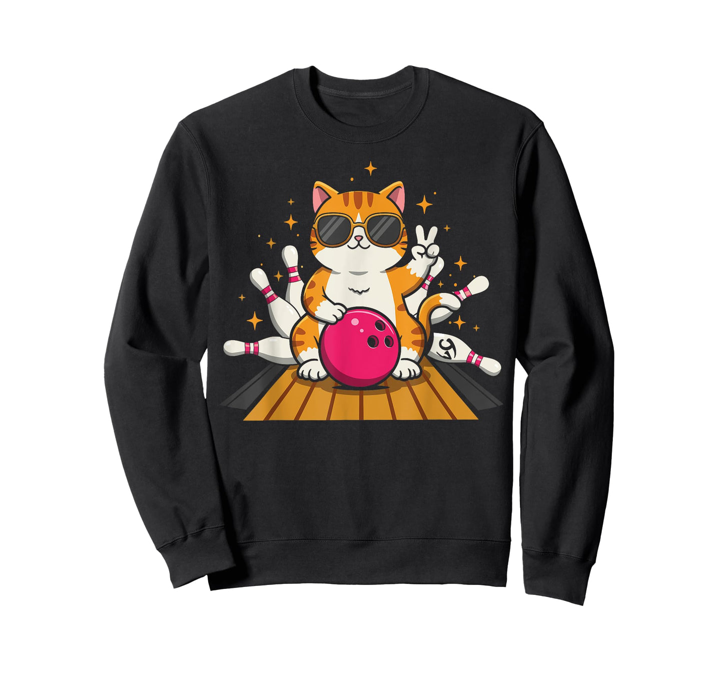 Bowling Cat with Sunglasses and Pink Ball – Fun Design T-Shirt