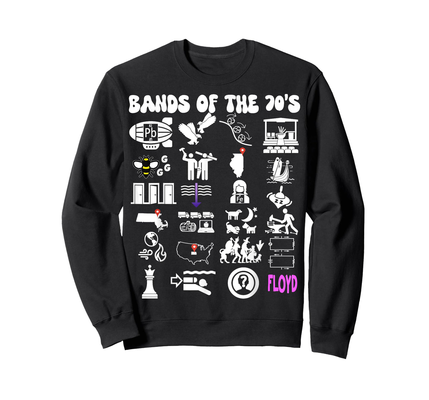 Funny Nerdy Iconic Pop Rock Bands of the 70s White T-Shirt