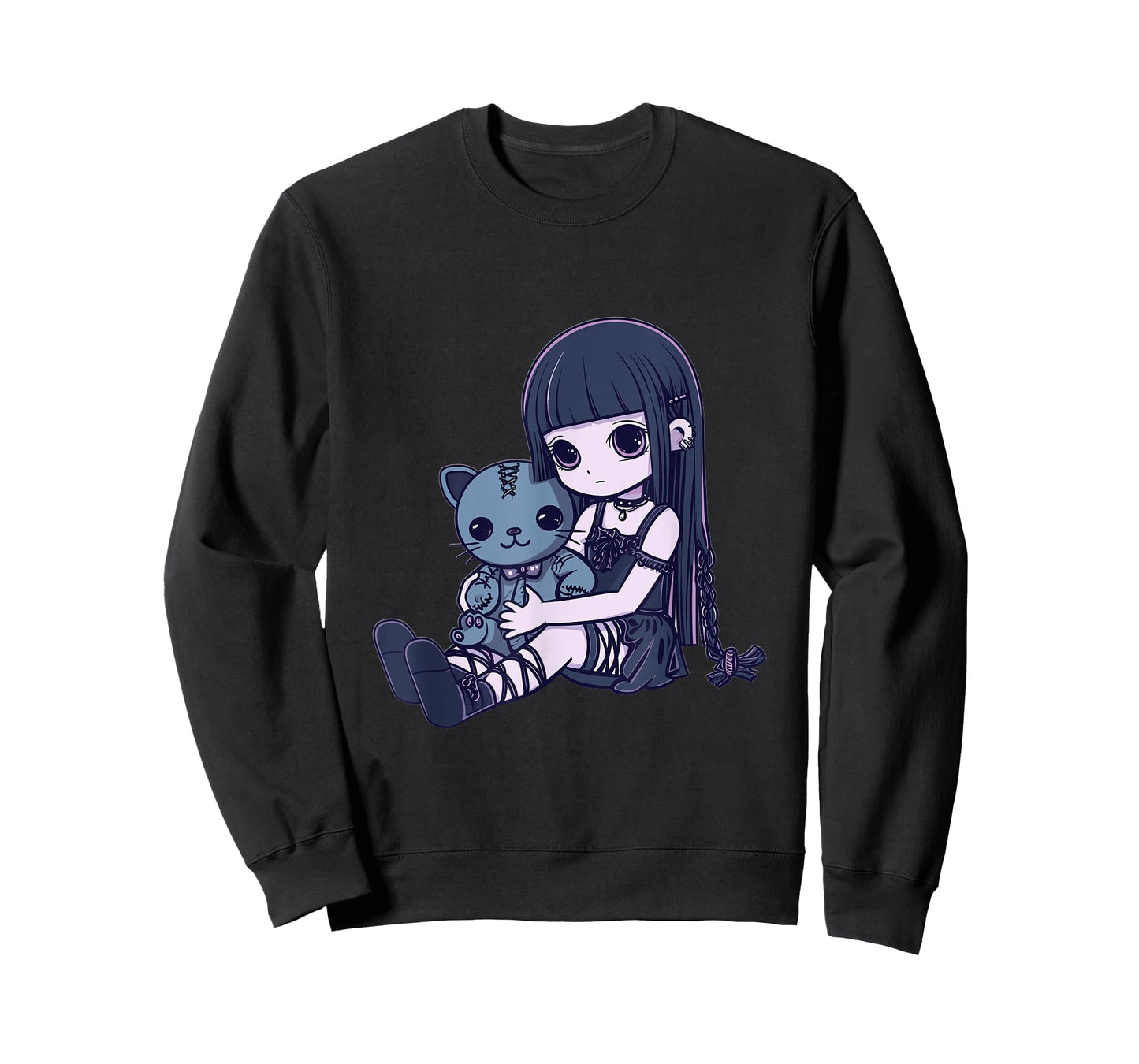 Goth Pastel Kawaii Anime Girl with Voodoo doll Teddy Cat T-Shirt