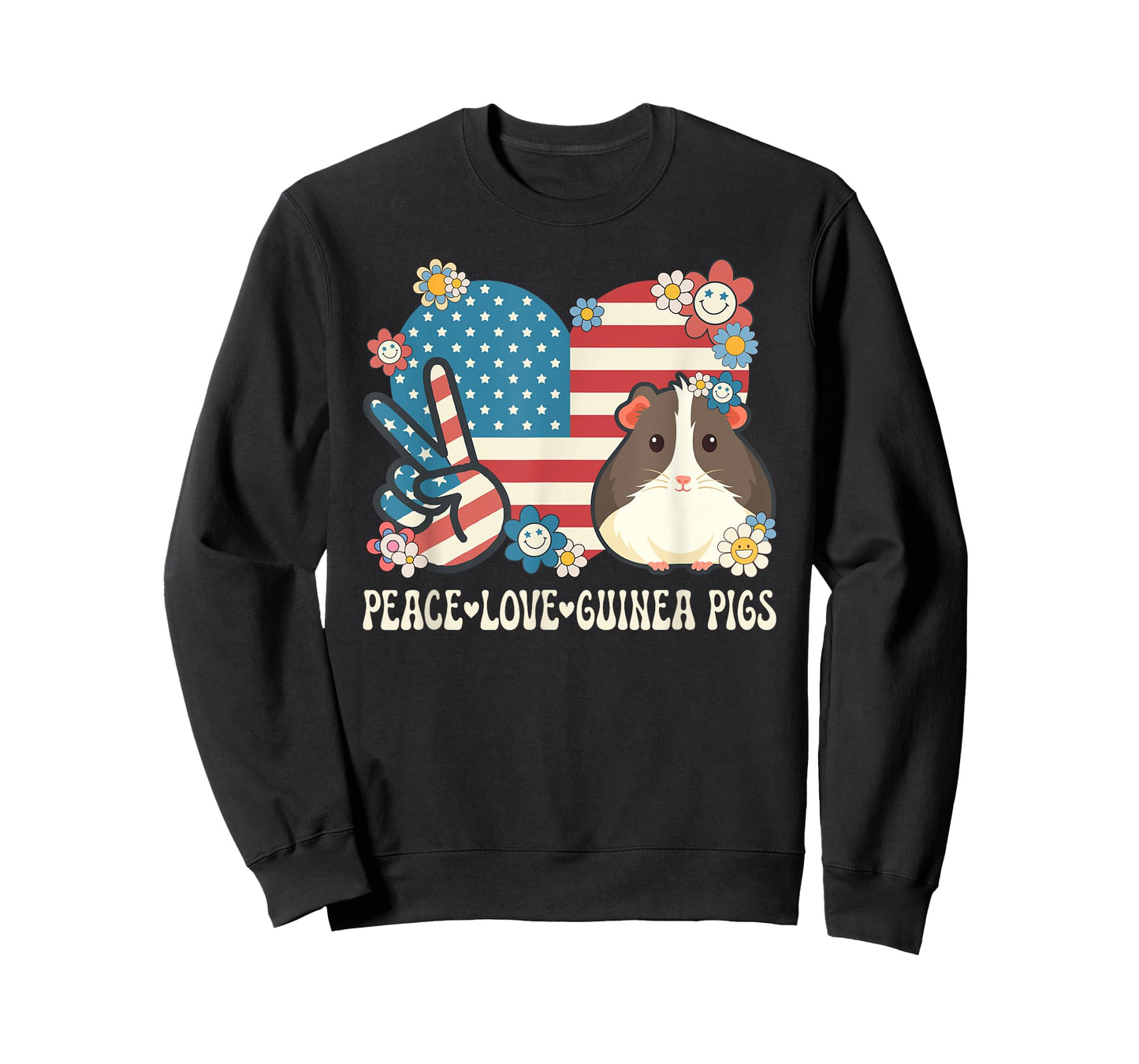 Peace Love Guinea Pigs American Flag Patriotic Guinea Pig T-Shirt