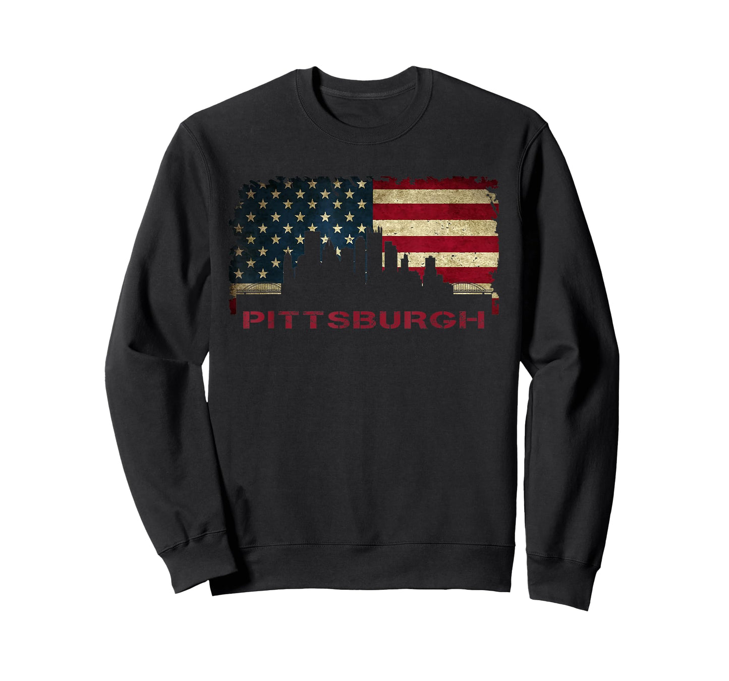 Pittsburgh City Skyline Art USA Flag Steel City American T-Shirt