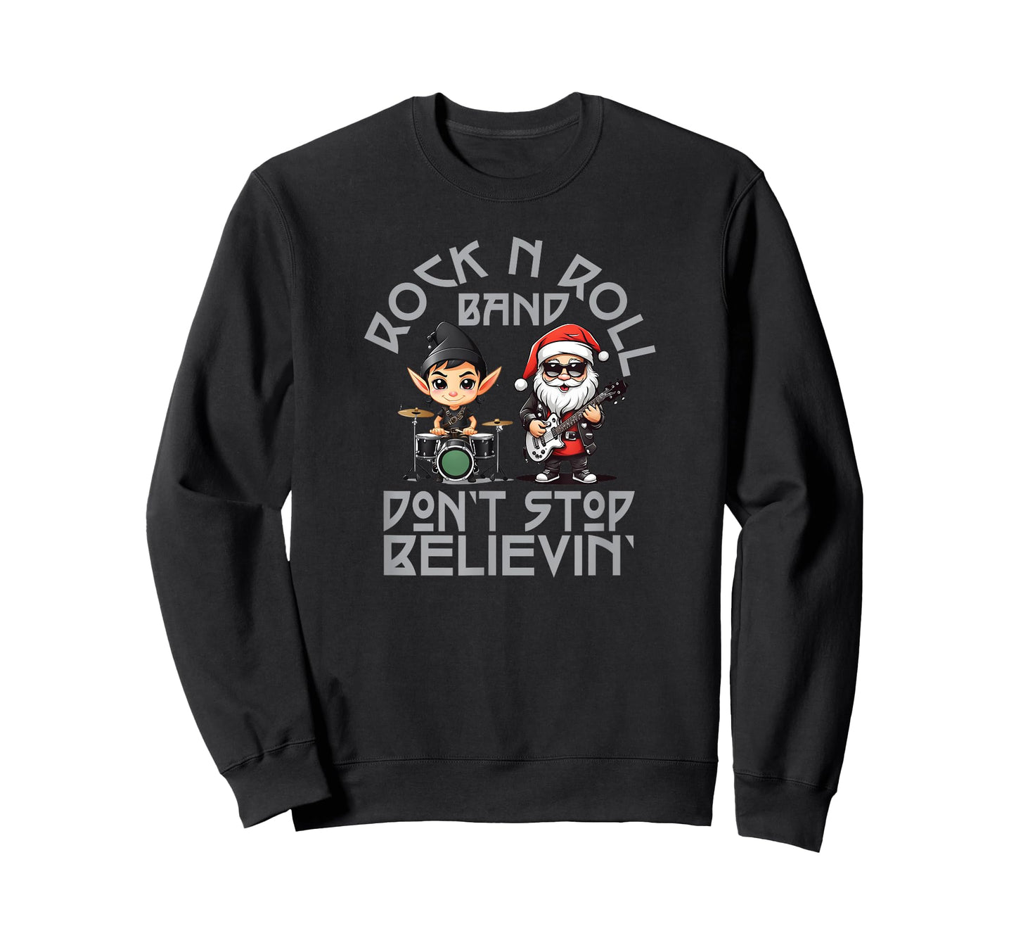 Rock and Roll Santa and Elf Band Christmas T-Shirt