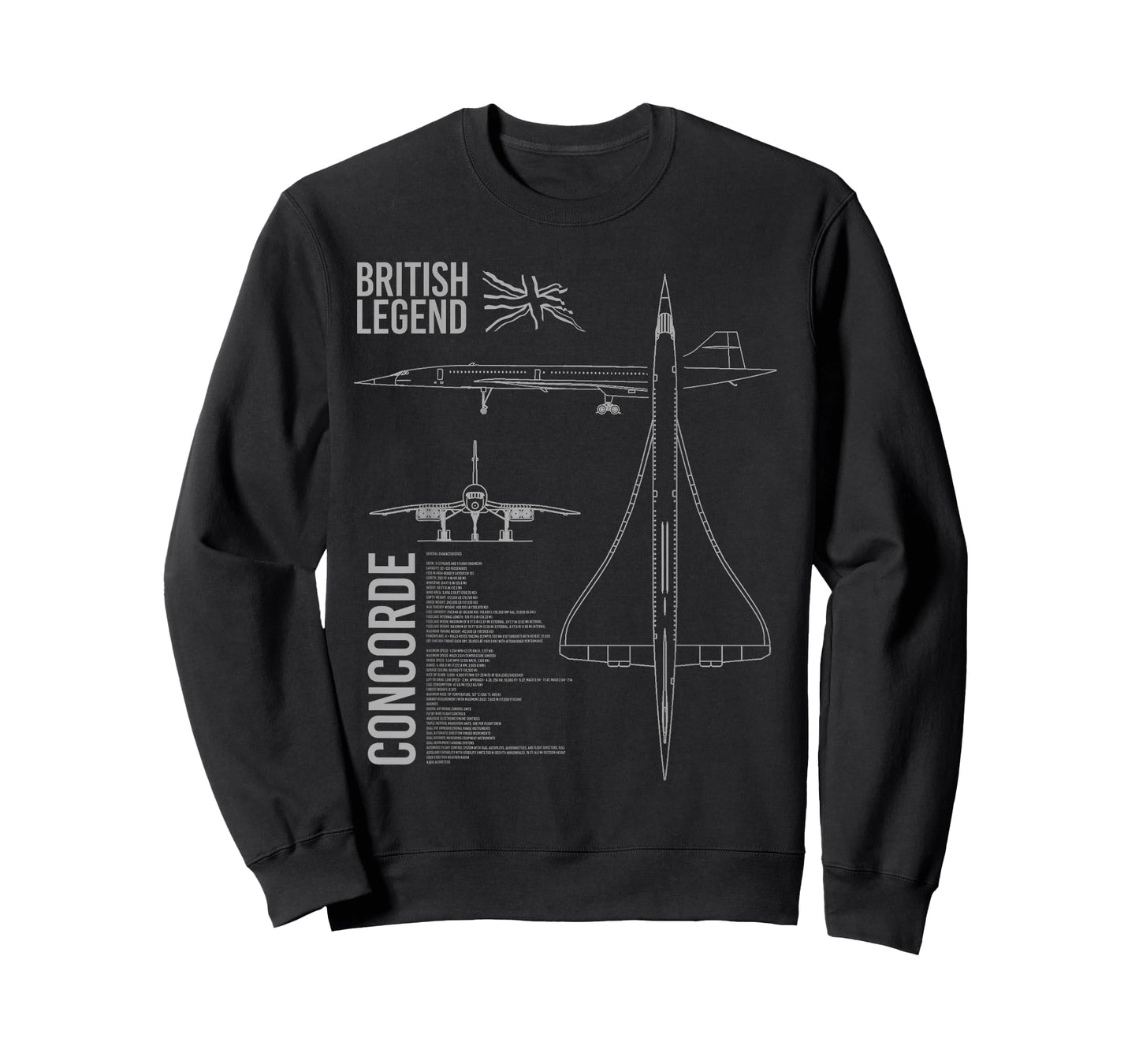 Concorde Airliner Aircraft T-Shirt - Unisex-Adults, Black, Small, Short Sleeve, Classic Fit, Cotton, Polyester
