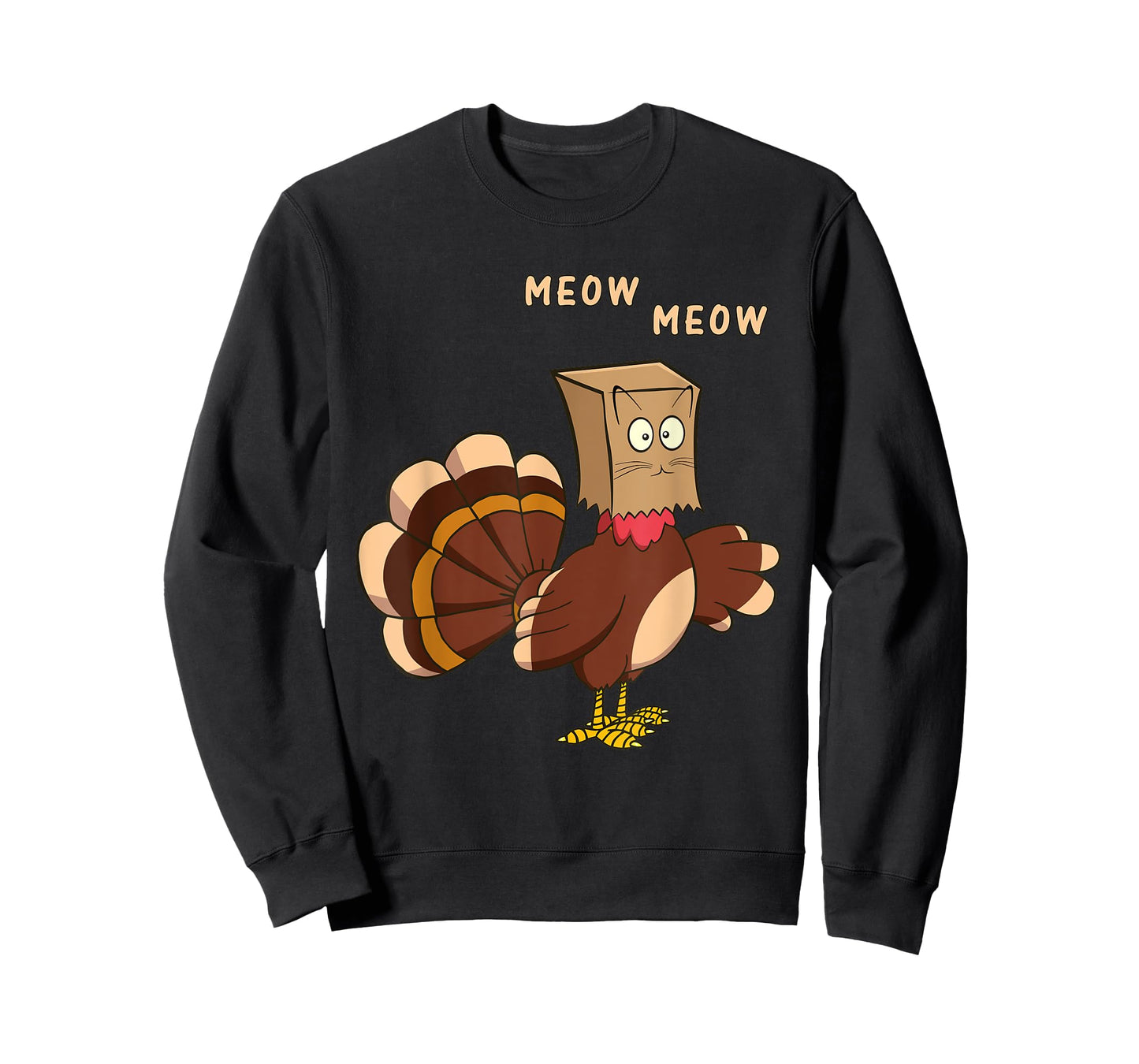 Thanksgiving Cat Funny Fake Cat Meow Thanksgiving Turkey Men Women Girls Kids T-Shirt