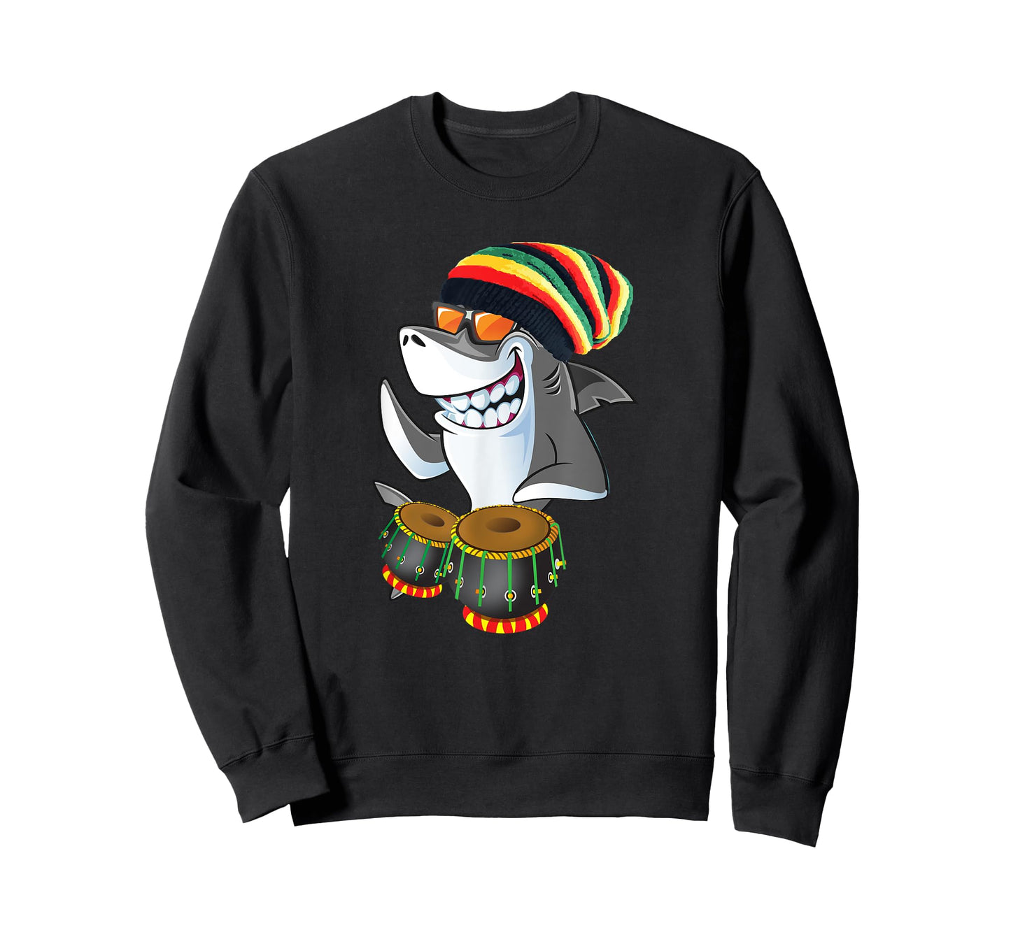 Rasta Reggae Shark on Drums T Shirt T-Shirt