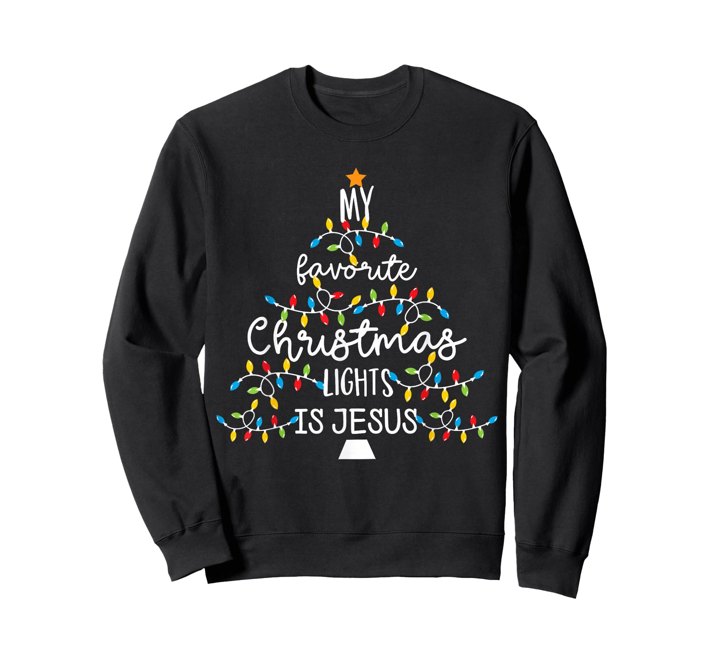 My Favorite Christmas Light Is Jesus Apparel Tees Women's Unisex Classic Fit Short Sleeve Black Cotton Blend Modern Lightweight Christian Xmas T-Shirt
