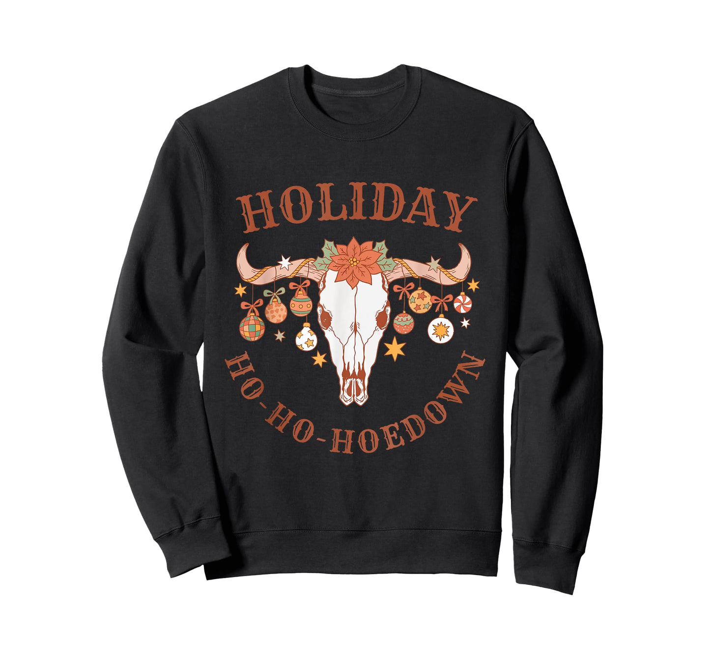Holiday Ho-Ho-Hoedown Bull Skull Vintage Western Christmas T-Shirt