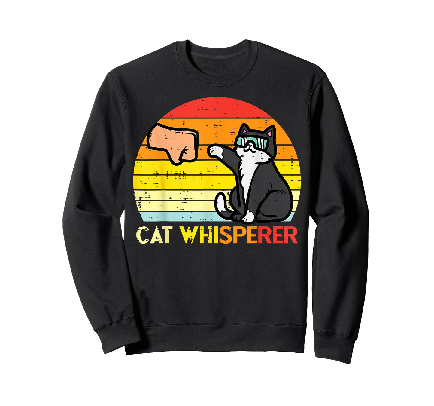 Cat Whisperer Man Paw Fist Bump Sunset Retro Men Women Kids T-Shirt