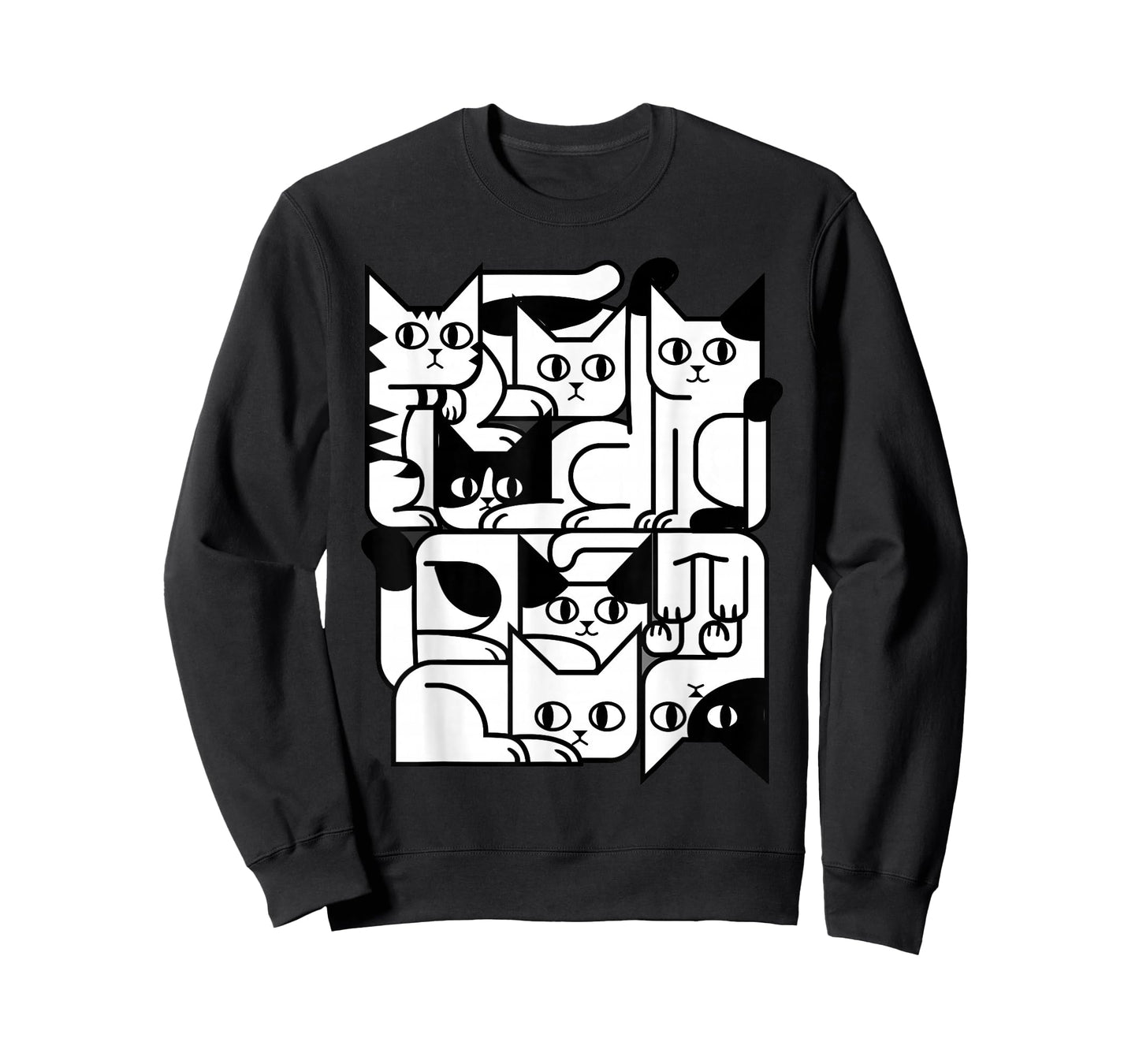 Feline Animal Friends Apparel for Cat Enthusiasts Geometric Cat Silhouette Abstract Kitten Classic Cute Cat T-Shirt, Small, Black