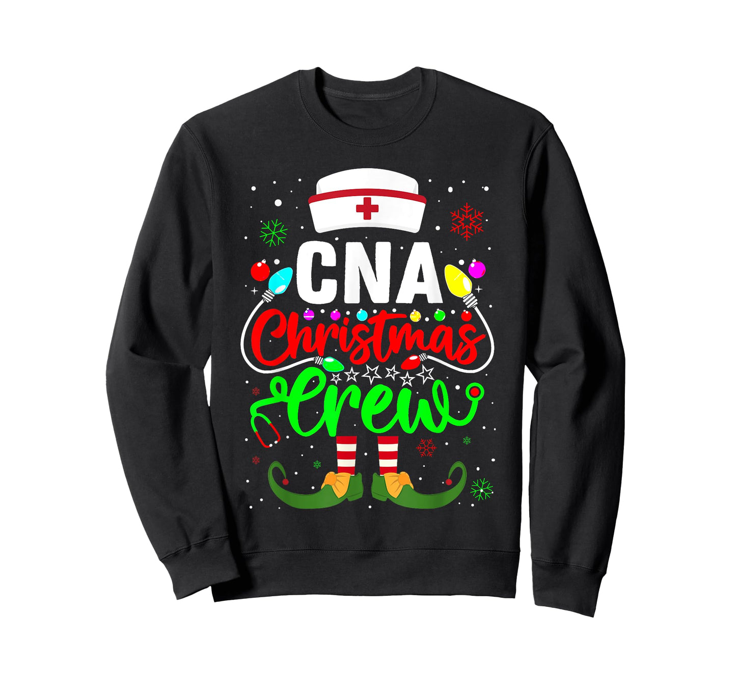CNA Christmas Crew Funny Christmas Lights Elf Nurse Matching T-Shirt