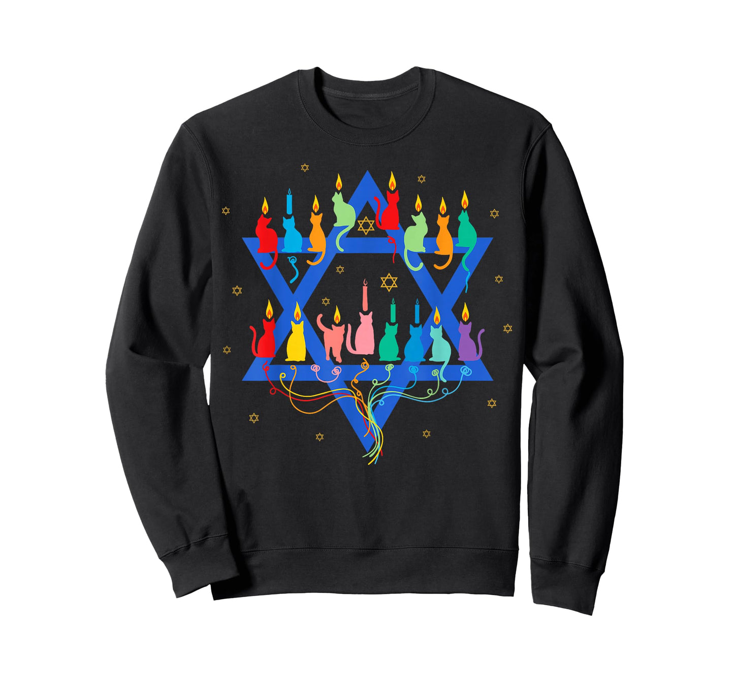 Funny Happy Hanukkah Hanukkat Meowzel Tov Jewish Cat Menorah T-Shirt