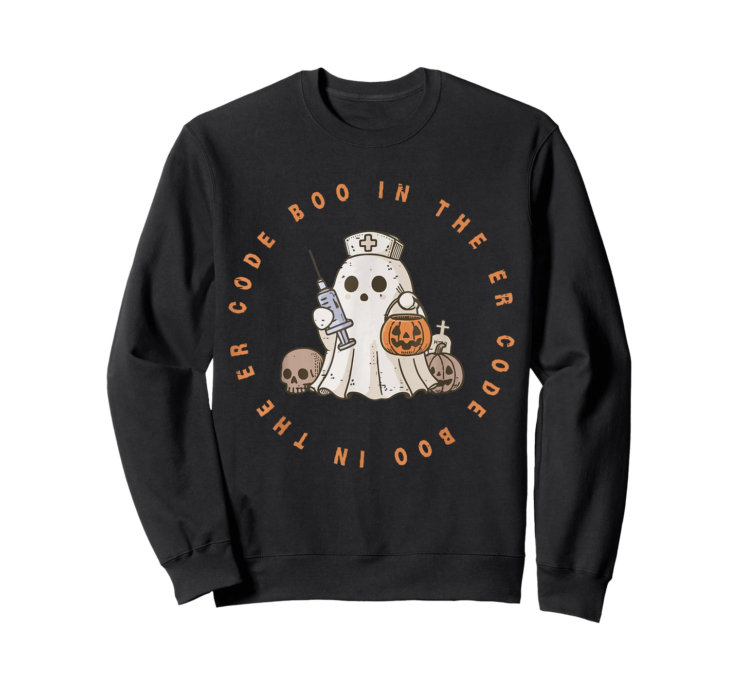 Code Boo In The ER Nurse Halloween Cute Ghost Spooky Season T-Shirt