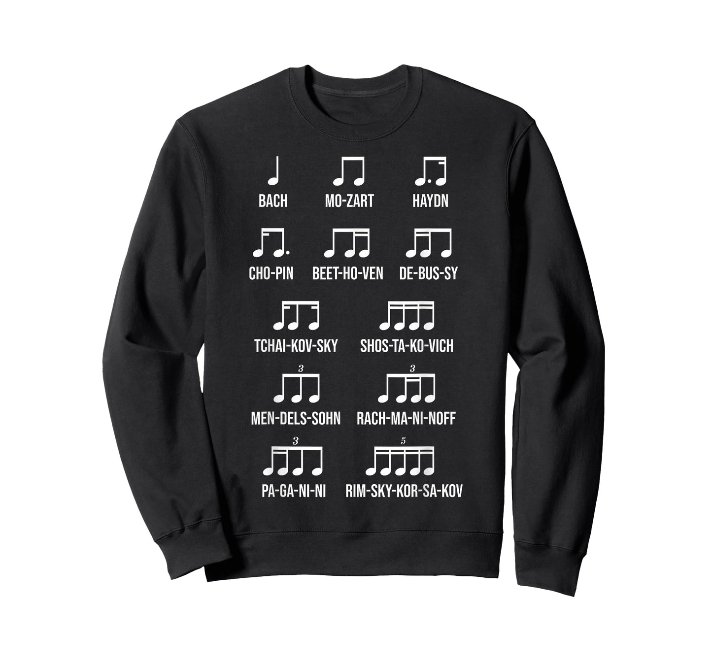 Composer Rhythm Music Gift Bach Mozart Beethoven Chopin T-Shirt Small
