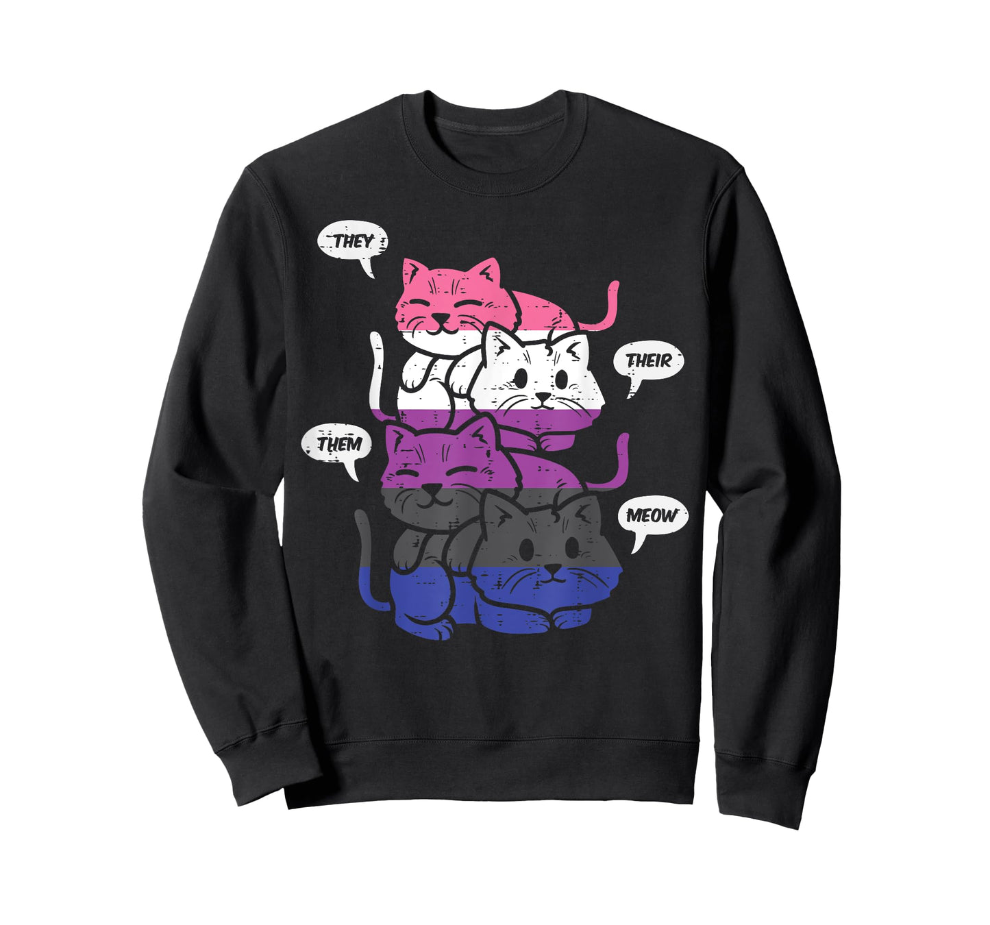 They Their Them Meow Cats Pronouns LGBTQ Genderfluid Flag T-Shirt