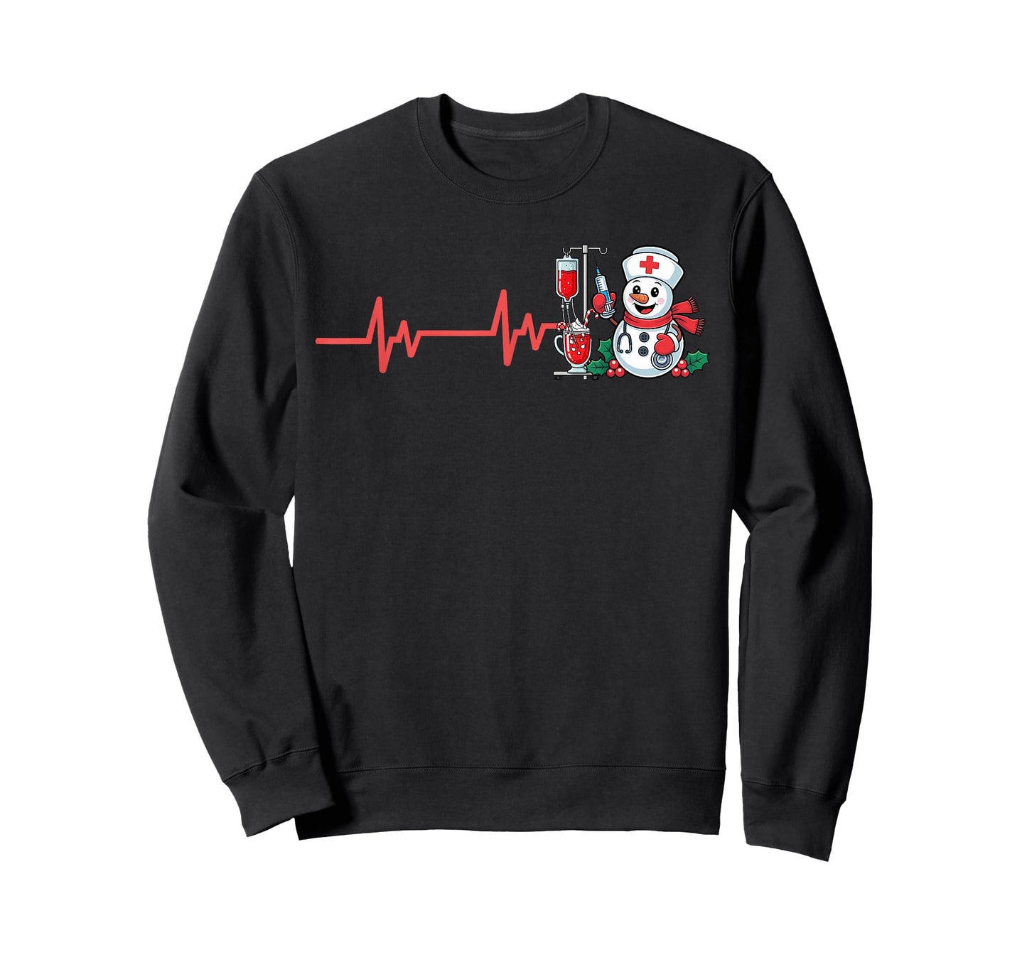 Christmas Nurse Heartbeat Snowman Xmas Scrub Top RN Women T-Shirt