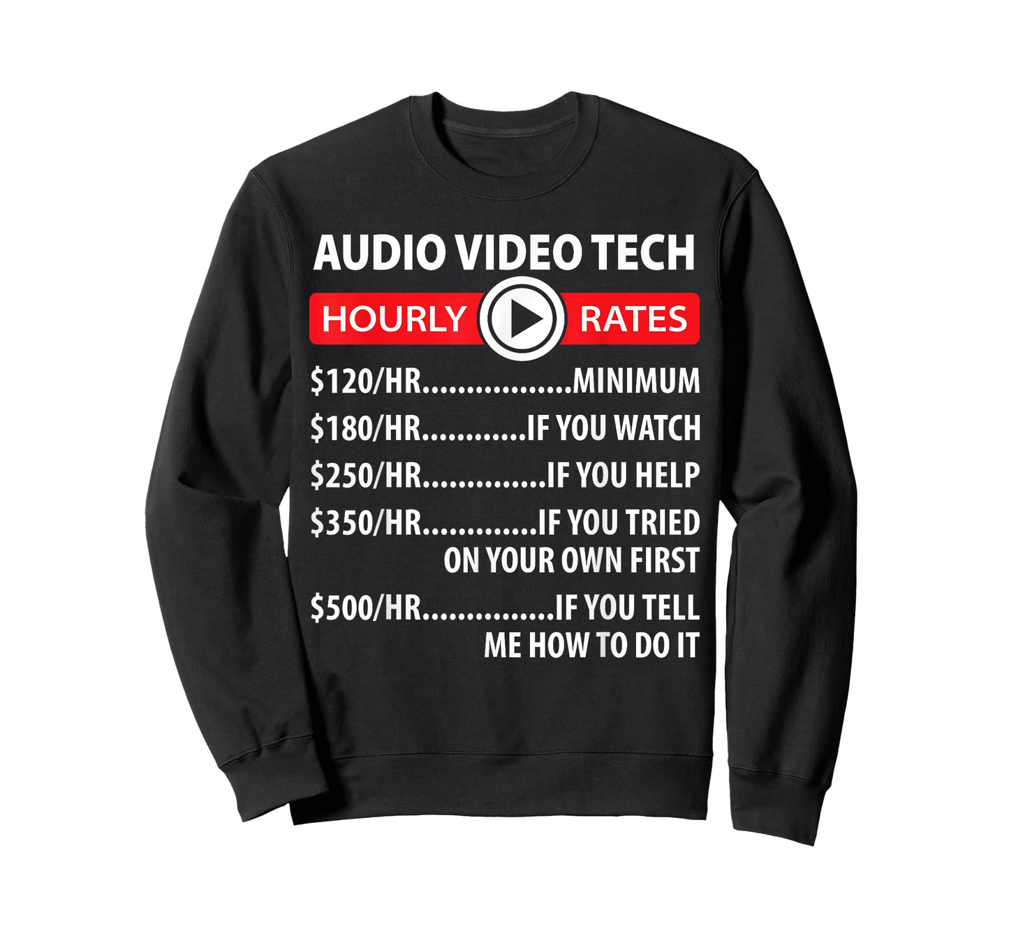 Audio Video Tech Hourly Rates Joke Shirt Funny A/V Installer T-Shirt