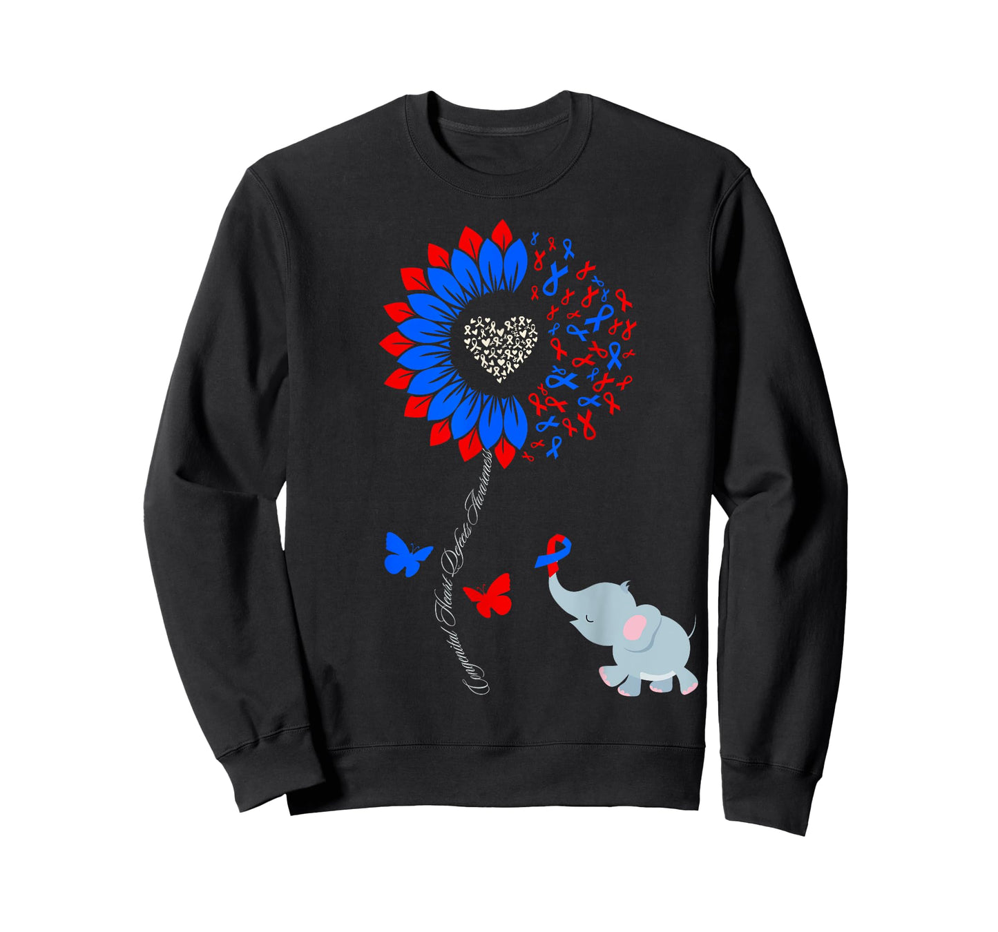 Congenital Heart Defects Awareness Sunflower Elephant T-Shirt